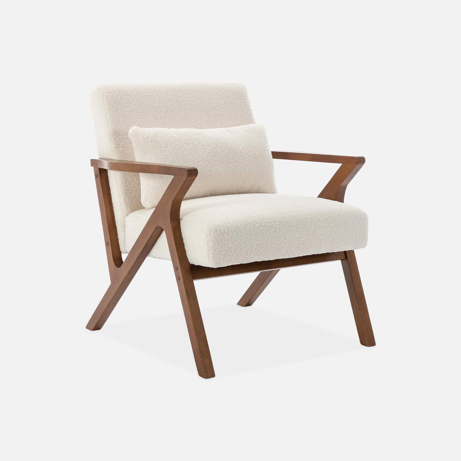Scandinavian armchair rubberwood and boucle cream 70.5x75x81 cm - Antoine,sweeek,Photo3