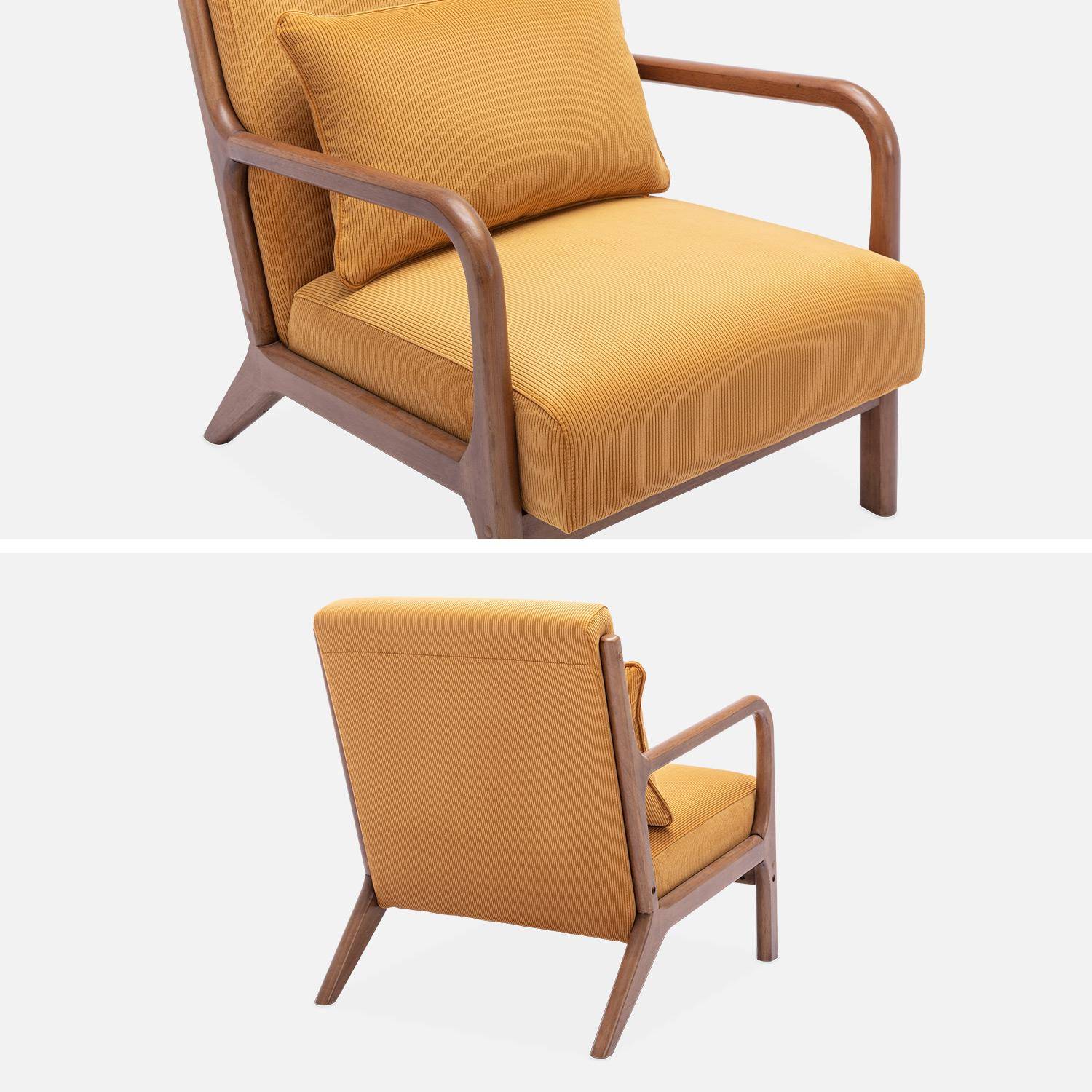 Scandinavian armchair in light walnut coloured rubberwood and corduroy yellow ochre 65.5x80x79 cm - Lorens Photo4