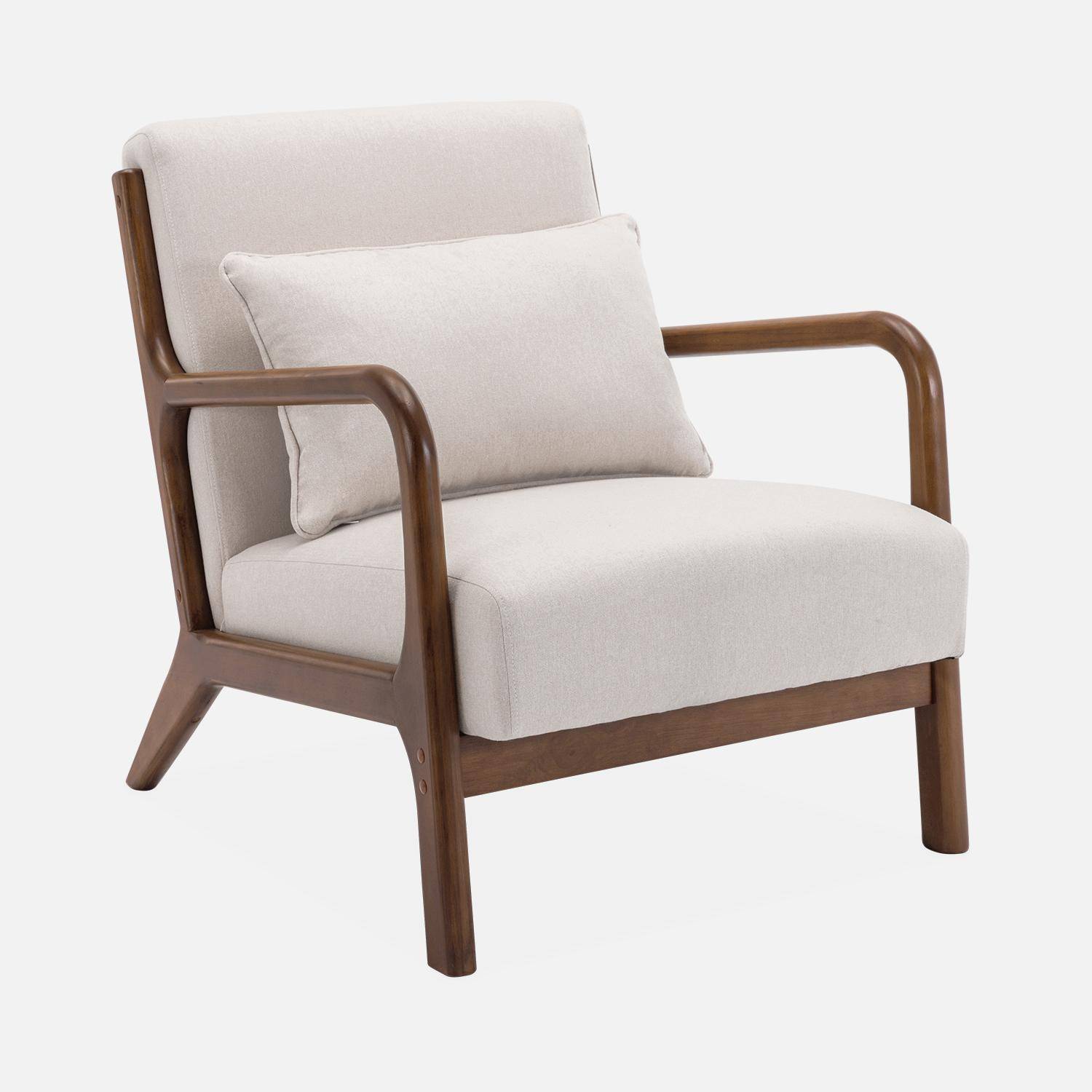 Scandinavian armchair walnut coloured rubberwood and fabric beige 65.5x80x79 cm - Lorens Photo5