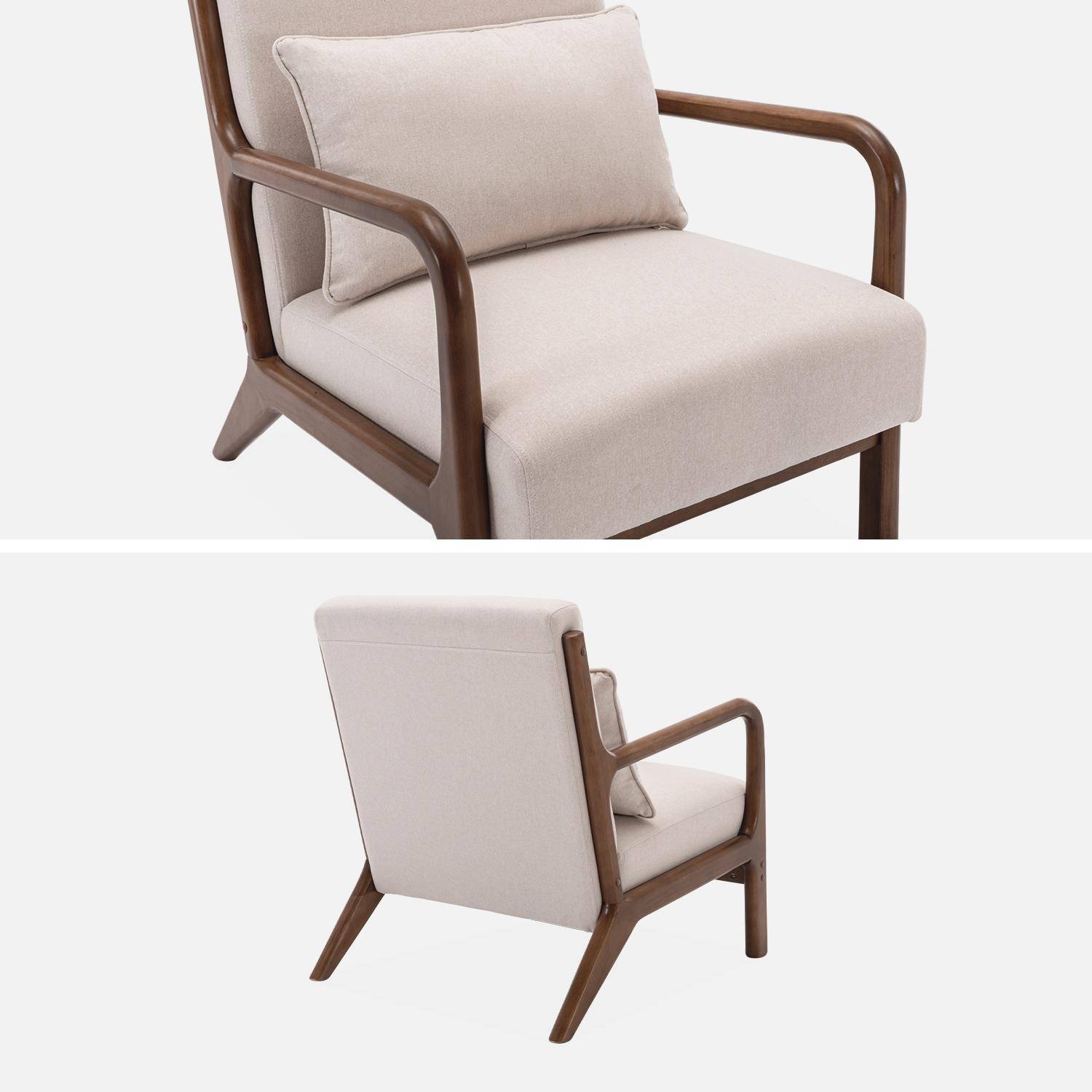 Scandinavian armchair walnut coloured rubberwood and fabric beige 65.5x80x79 cm - Lorens,sweeek,Photo6