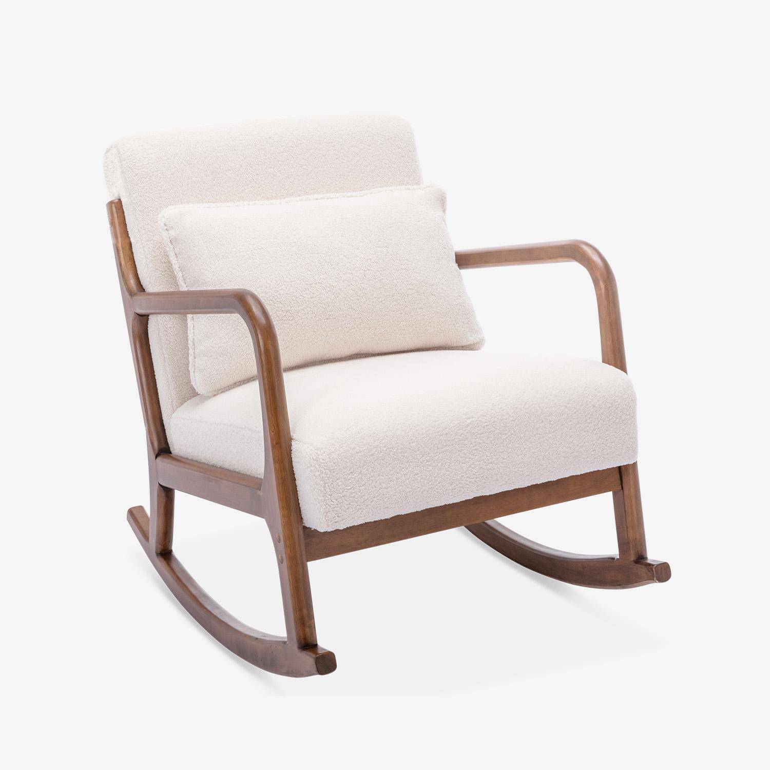 Scandinavian rocking chair in rubberwood and boucle cream 65x80x81.5 cm - Lorens Photo5
