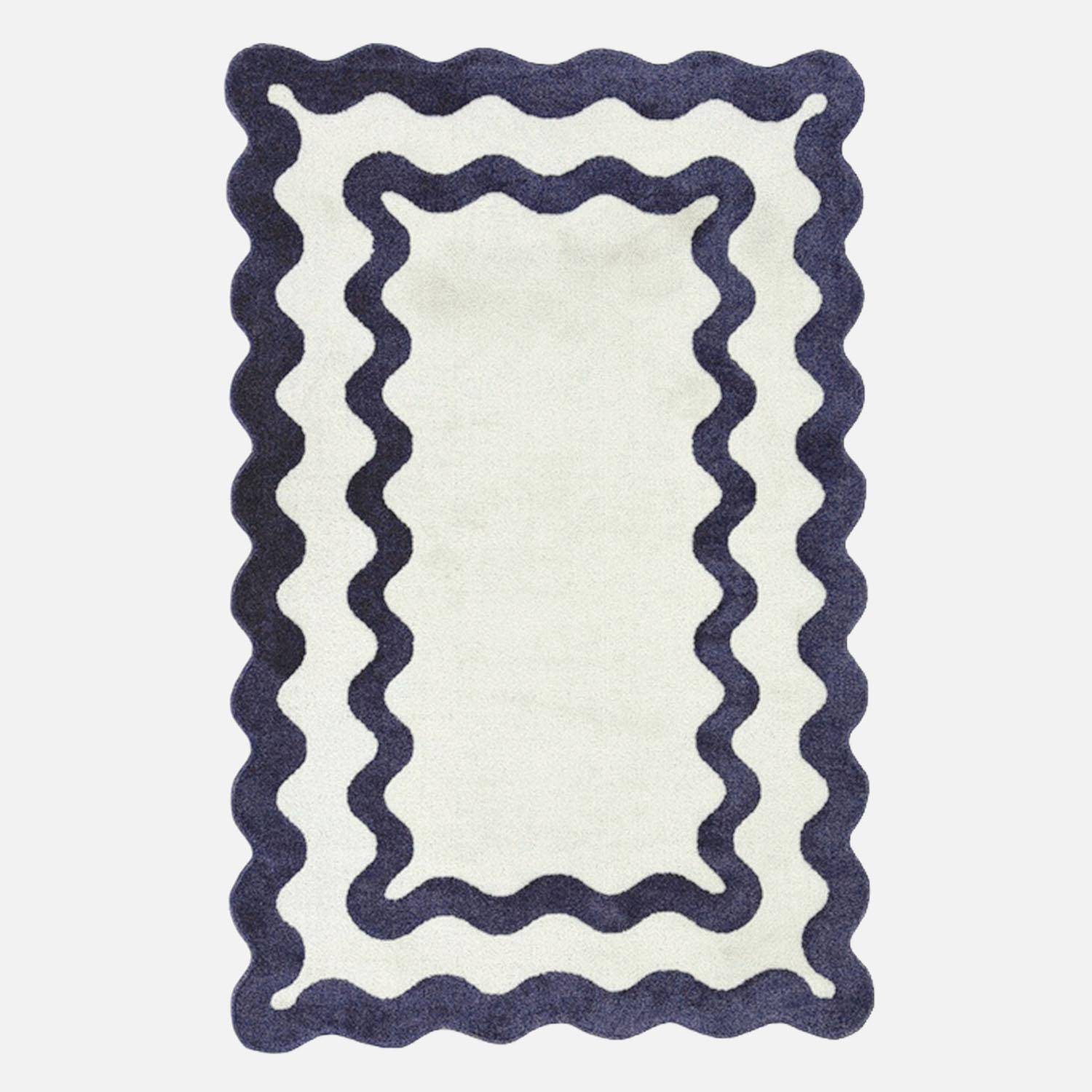 Tapis intérieur motif vague bleu et crème 200x290cm - Amaia Photo2