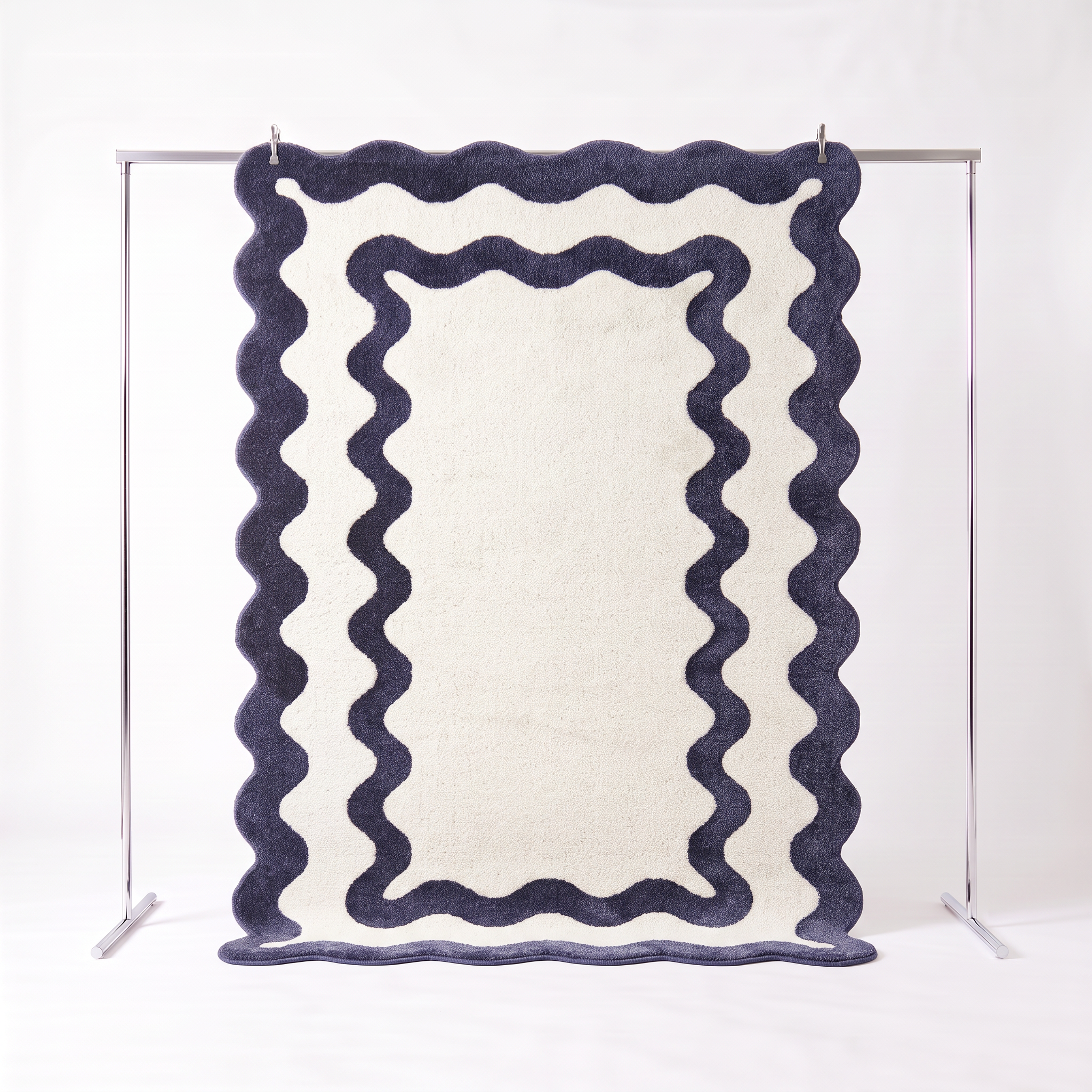 Tapis intérieur motif vague bleu et crème 200x290cm - Amaia Photo1
