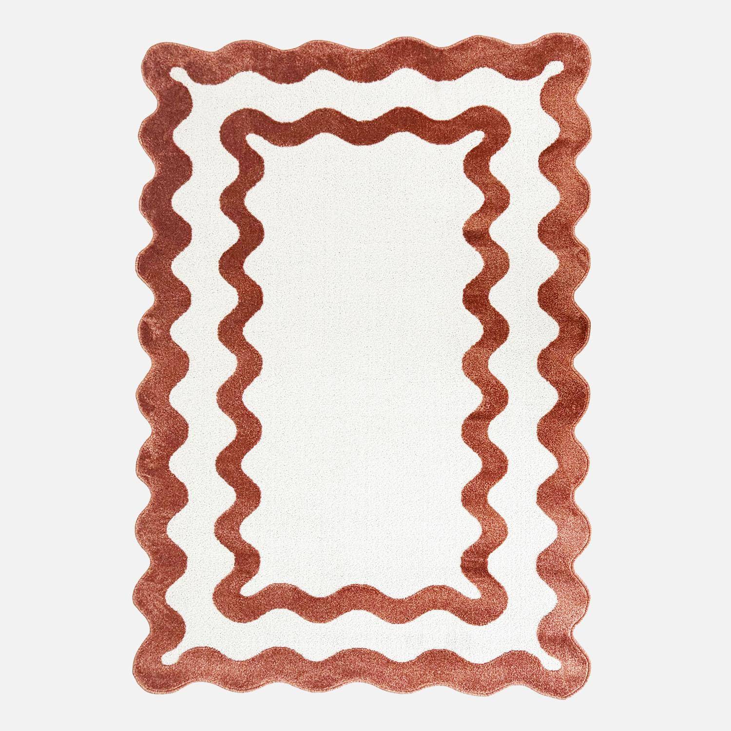 Tapis intérieur motif vague terracotta et crème 200x290cm - Amaia Photo2