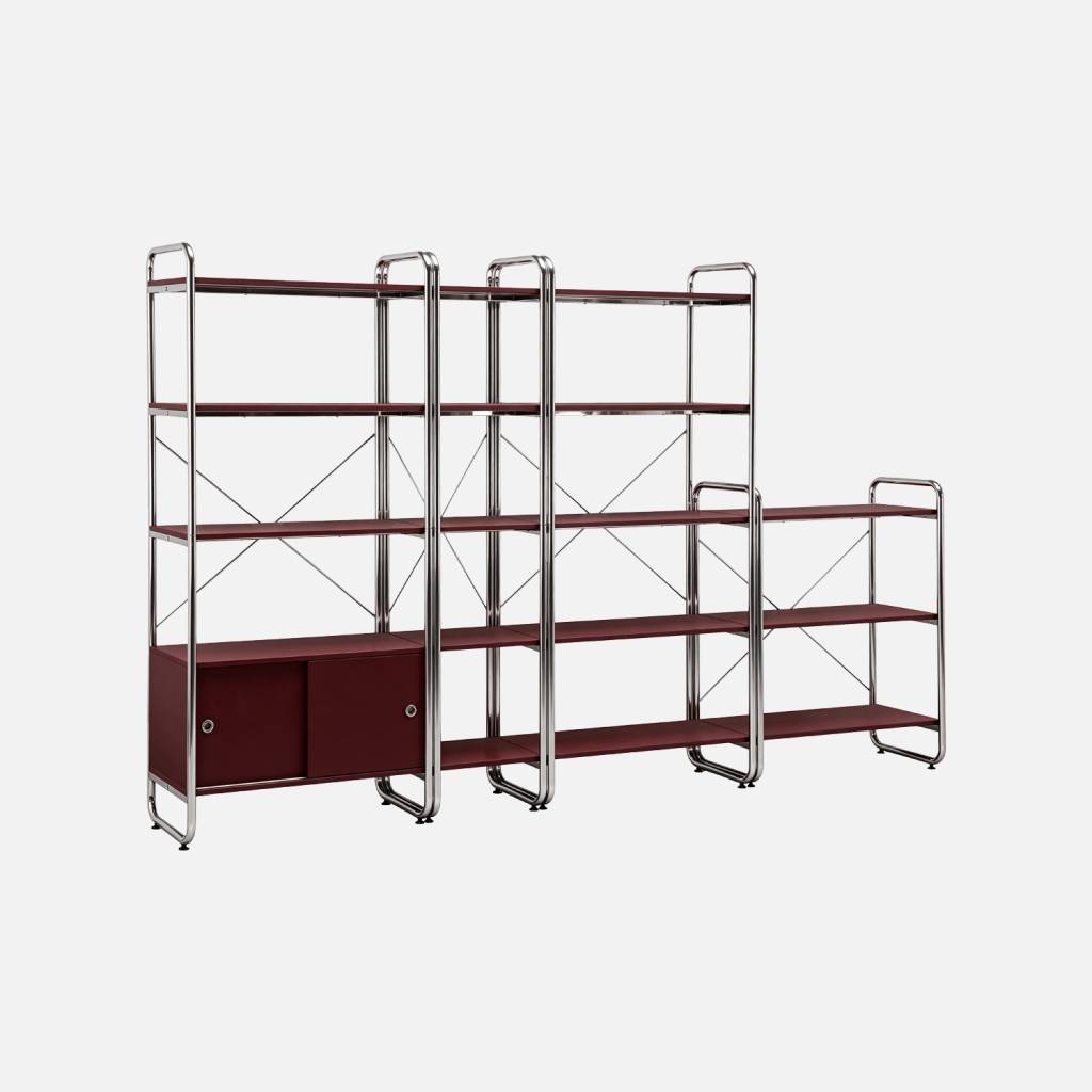 Kit étagère modulable métal chromé décor bois 4 éléments bordeaux