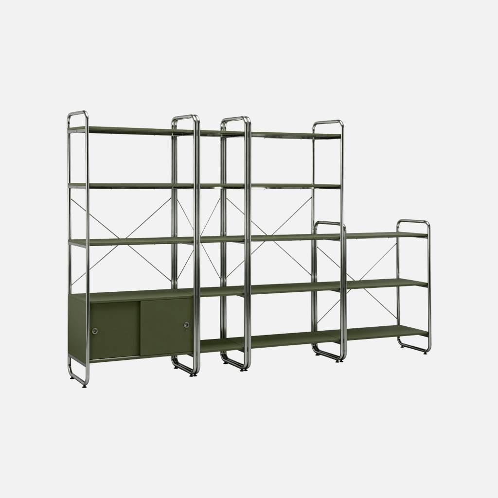 Kit étagère modulable métal chromé décor bois 4 éléments kaki