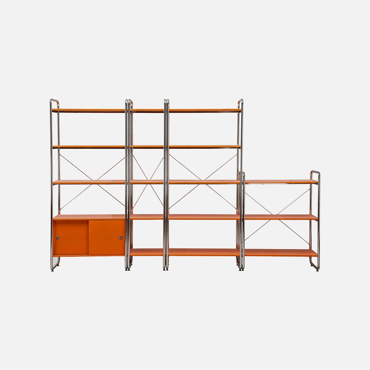 Kit étagère bibliothèque modulable métal chromé et décor bois 4 éléments orange - Lennox Photo2
