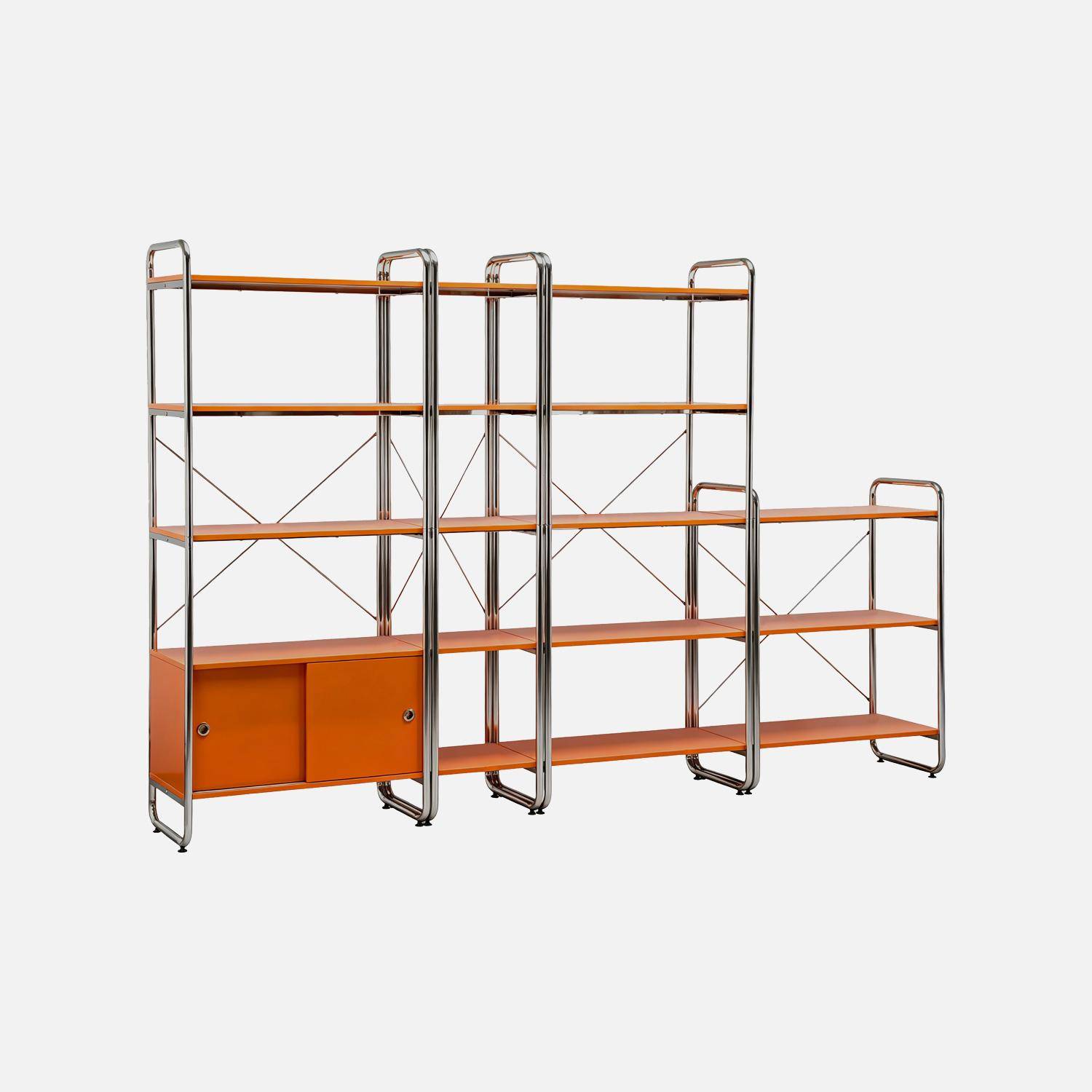 Kit étagère bibliothèque modulable métal chromé et décor bois 4 éléments orange - Lennox Photo1