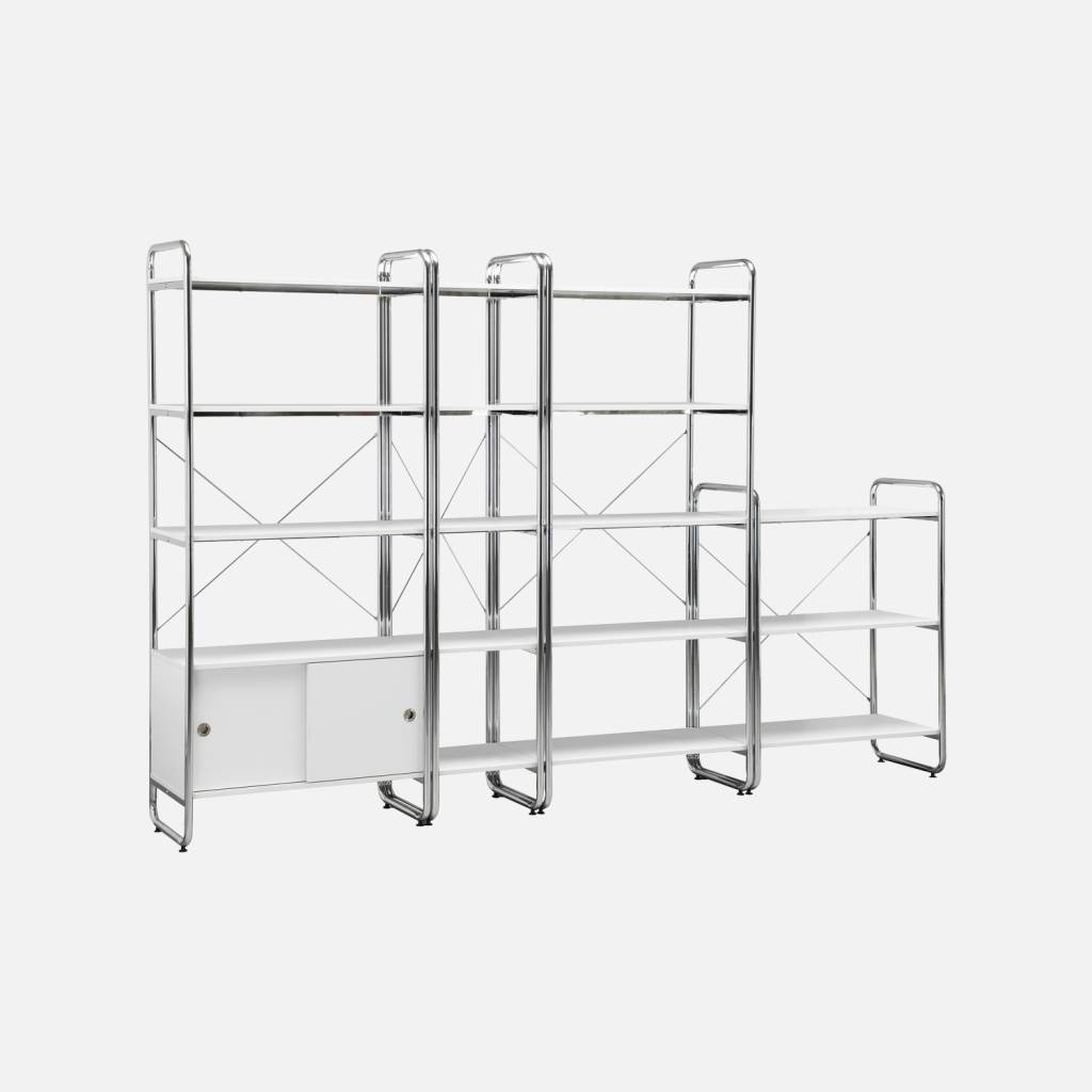 Kit étagère modulable métal chromé décor bois 4 éléments blanc