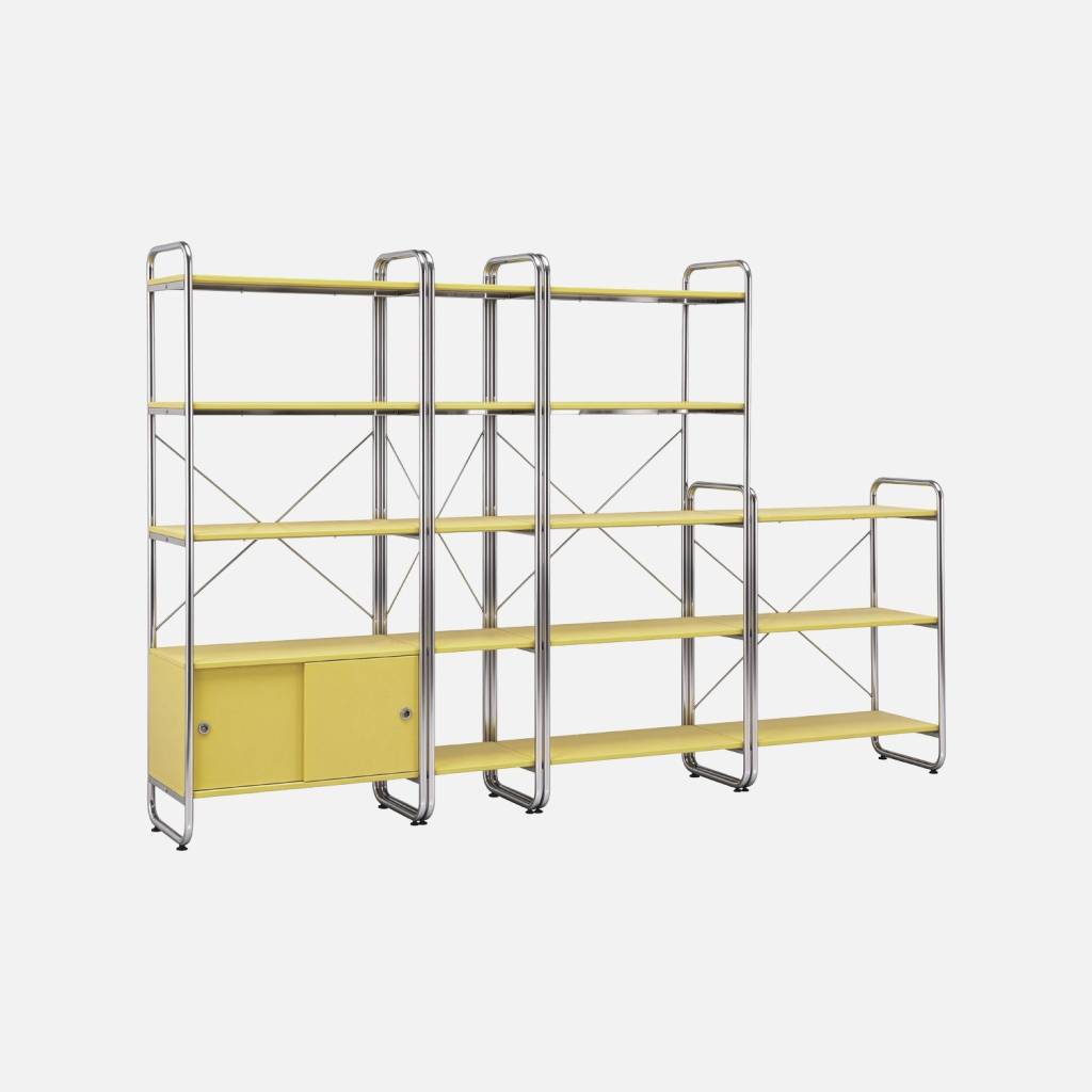 Kit étagère modulable métal chromé décor bois 4 éléments jaune
