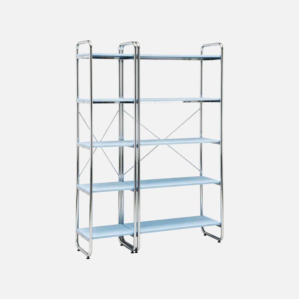 Kit étagère modulable métal chromé décor bois 2 éléments bleu clair