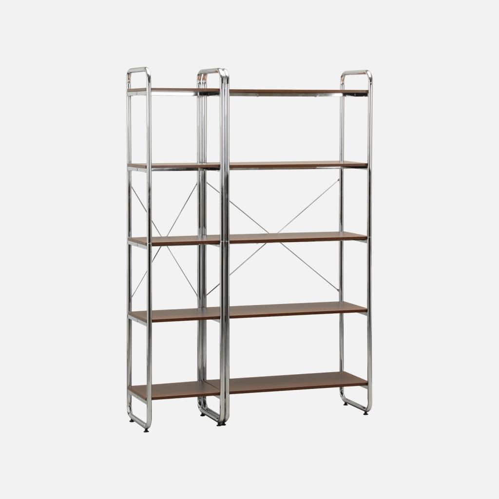 Kit étagère modulable métal chromé décor bois 2 éléments noyer