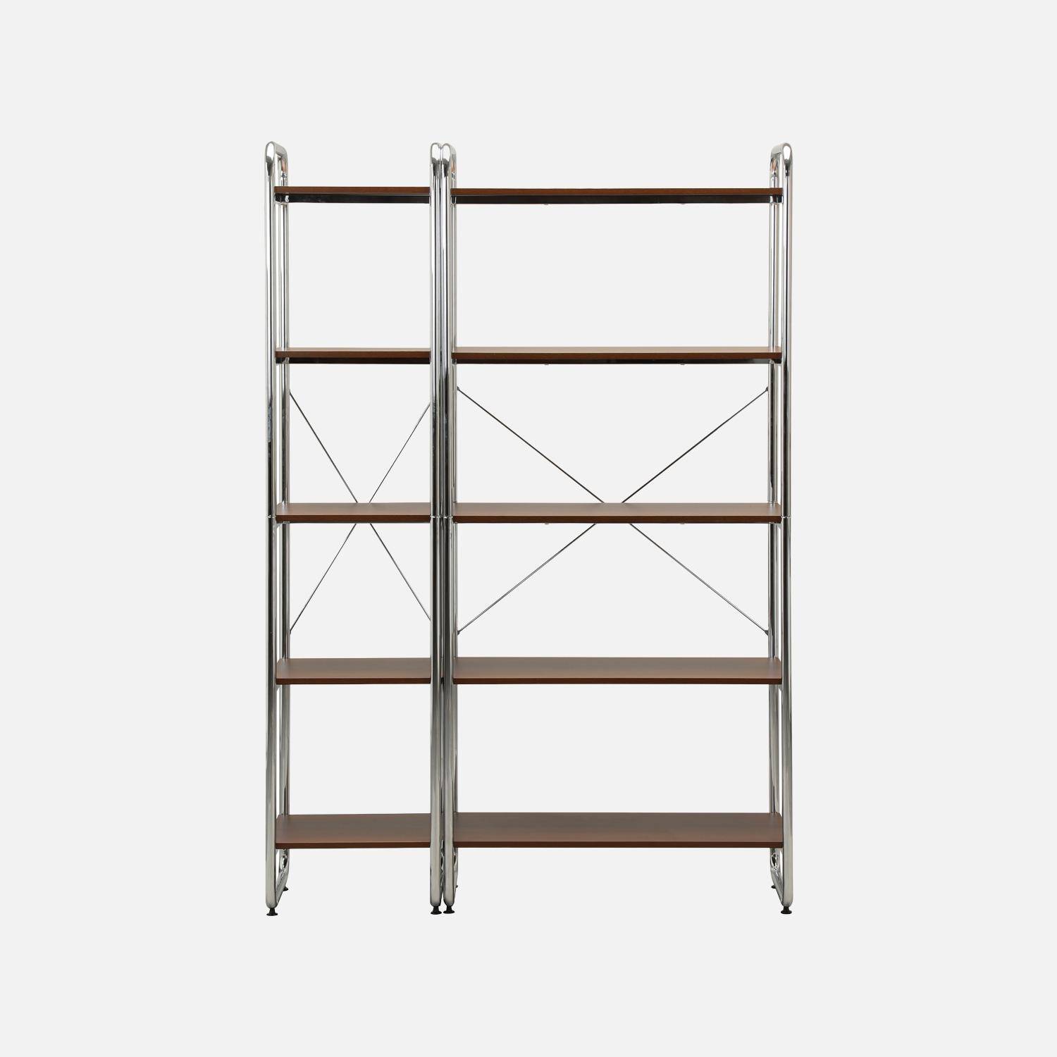 Kit étagère bibliothèque modulable métal chromé et décor bois 2 éléments noyer - Lennox Photo2
