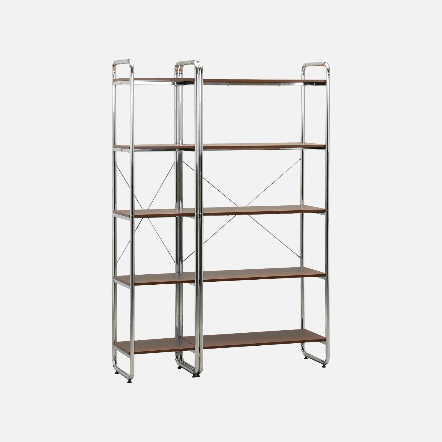 Kit étagère bibliothèque modulable métal chromé et décor bois 2 éléments noyer - Lennox Photo1