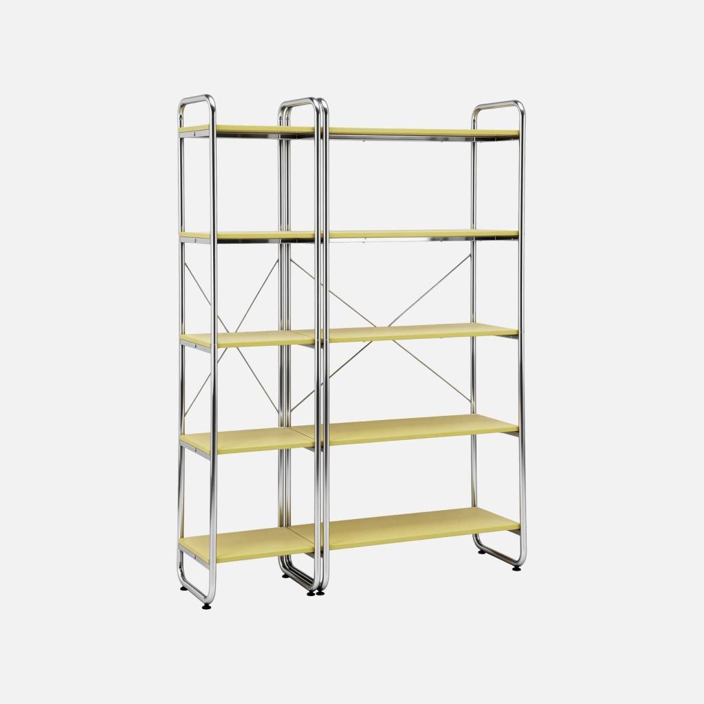 Kit étagère modulable métal chromé décor bois 2 éléments jaune