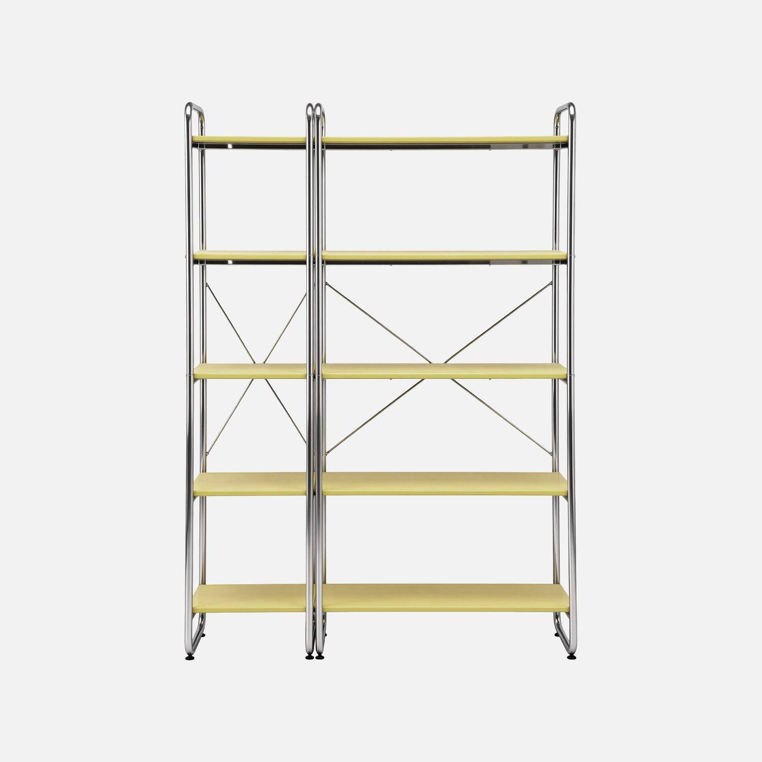 Kit étagère bibliothèque modulable métal chromé et décor bois 2 éléments jaune - Lennox Photo2