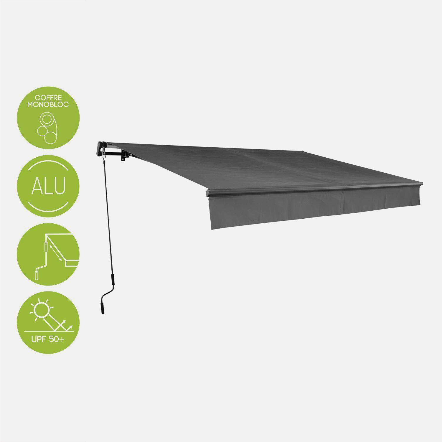 Retractable Patio Awning - wall awning, aluminium structure, manual system, coated polyester fabric - Alombra 3x2m - Grey Photo1