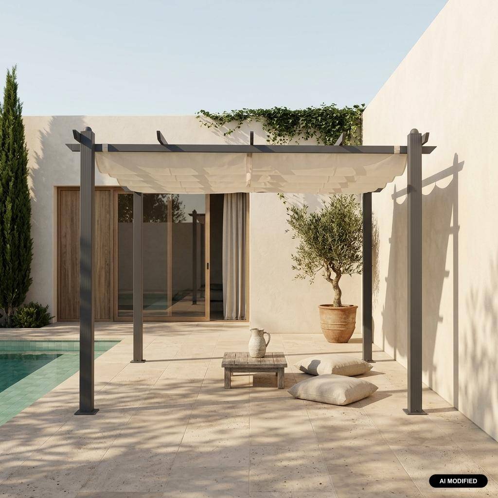 Pérgola 3x3m de aluminio con cubierta deslizante, Condate, Crudo, 303x298x255 cm Photo1
