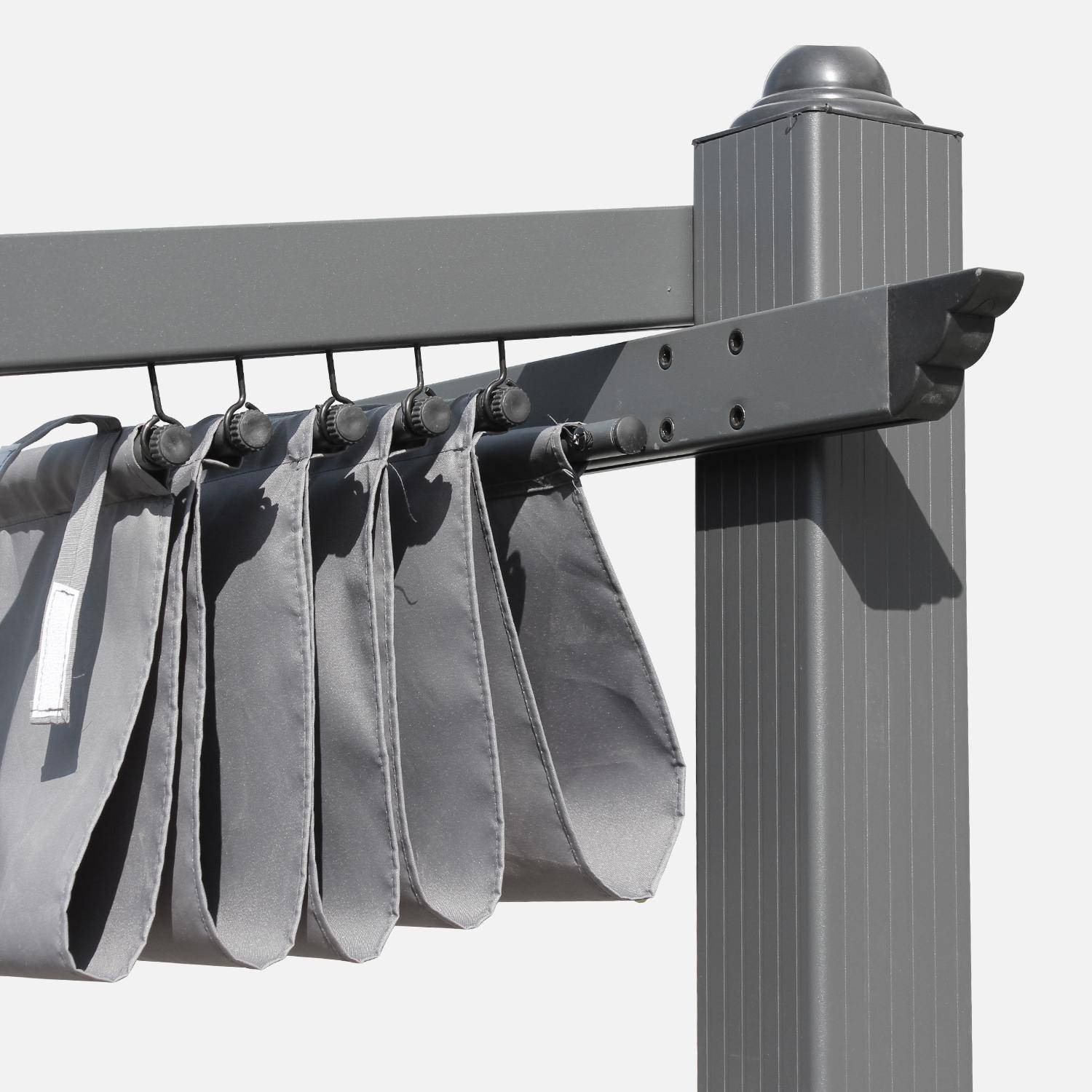 3x4m wall-mounted pergola in aluminium - Sliding retractable canopy, aluminium frame - Murum - Grey Photo3