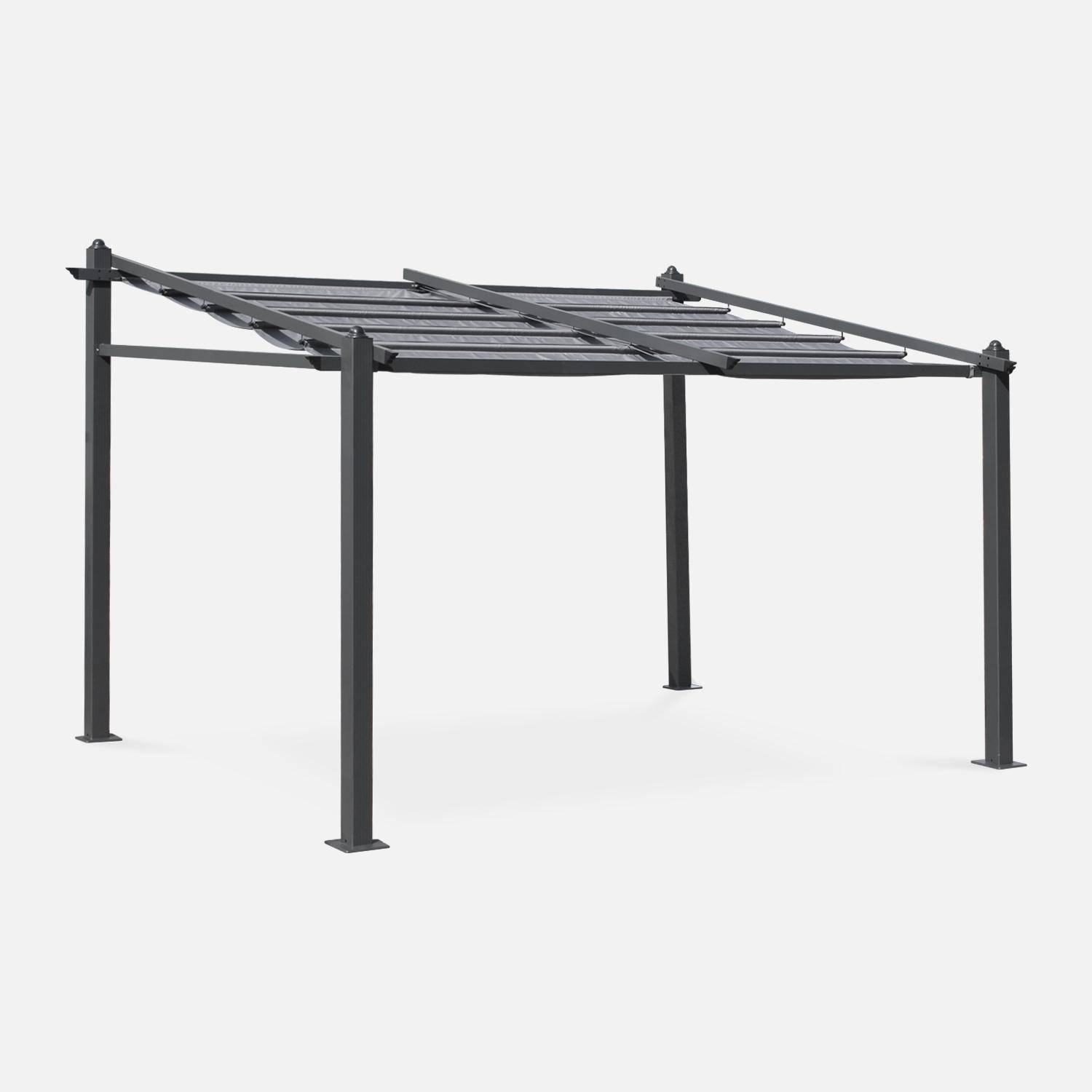 3x4m wall-mounted pergola in aluminium - Sliding retractable canopy, aluminium frame - Murum - Grey,sweeek,Photo1