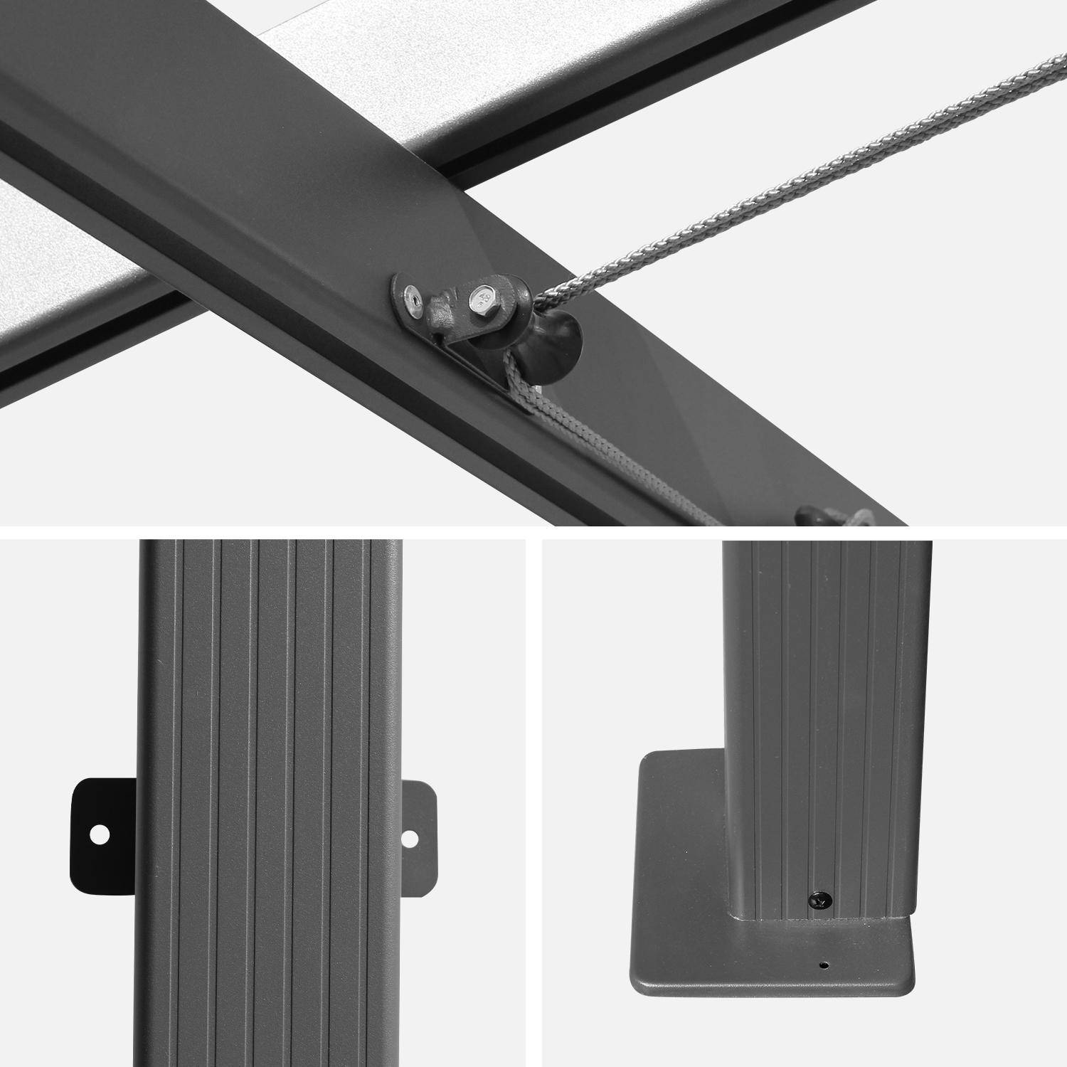 3x4m wall-mounted pergola in aluminium - Sliding retractable canopy, aluminium frame - Murum - Grey Photo4
