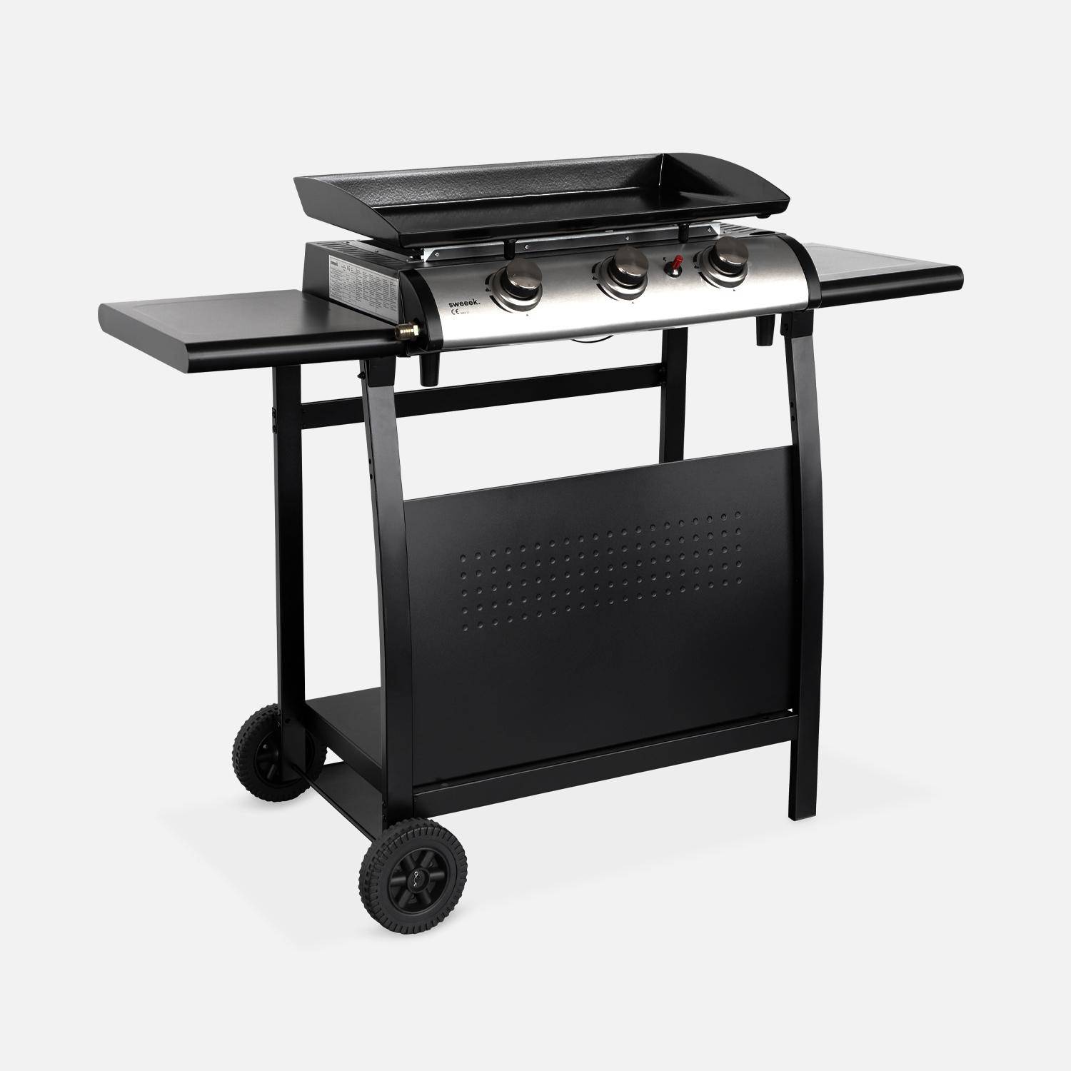 Plancha au gaz 3 brûleurs sur chariot - Porthos - 7.55kW. plancha à gaz avec desserte . cuisine