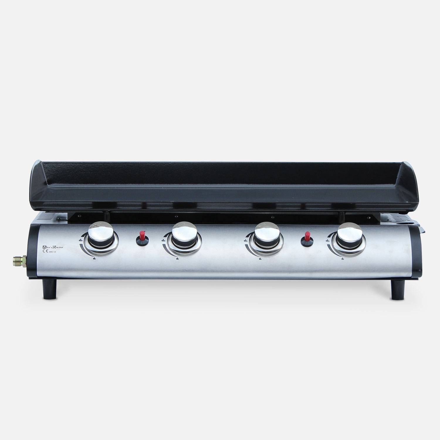 Griglia a gas a 4 fuochi in acciaio inox 10kW, Nero