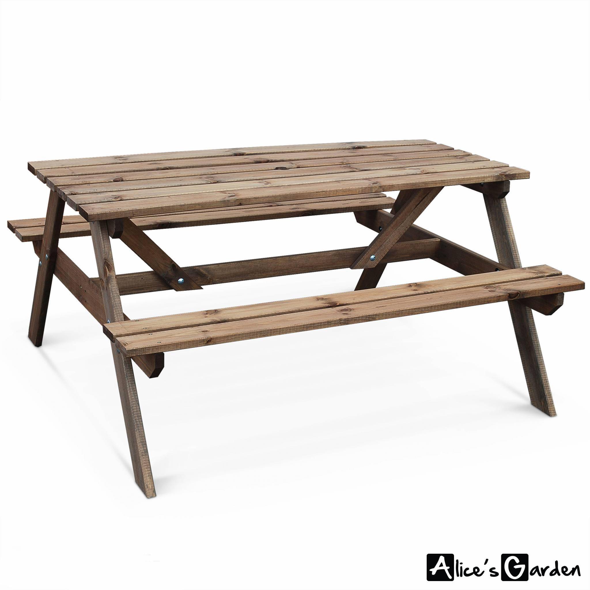 Picknicktisch aus Holz 150cm - PADANO - Rechteckiger Gartentisch mit Bänken aus FSC-Kiefer,sweeek,Photo2