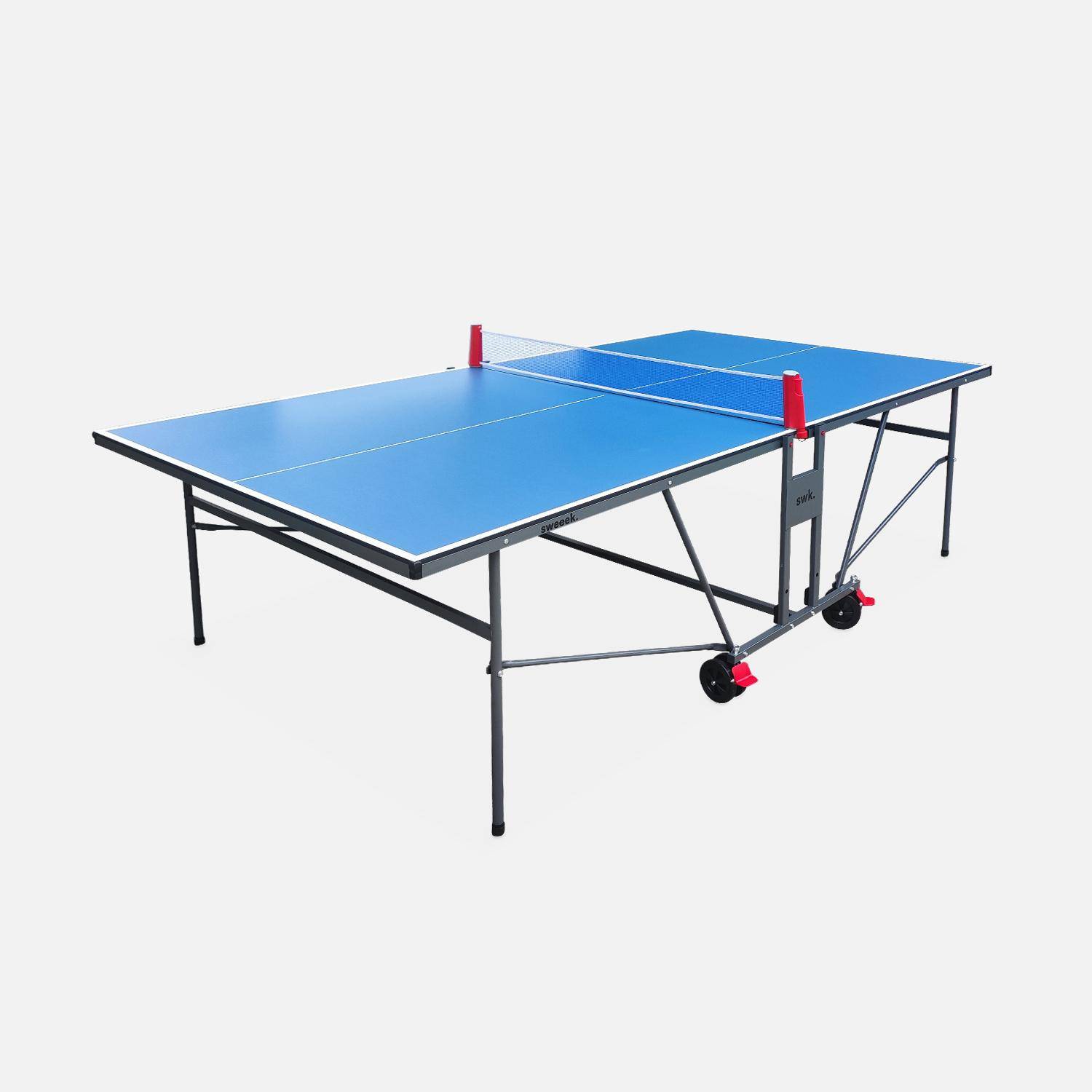 Table de ping pong INDOOR bleue, avec 2 raquettes et 3 balles, pour utilisation intérieure, sport tennis de table Photo1