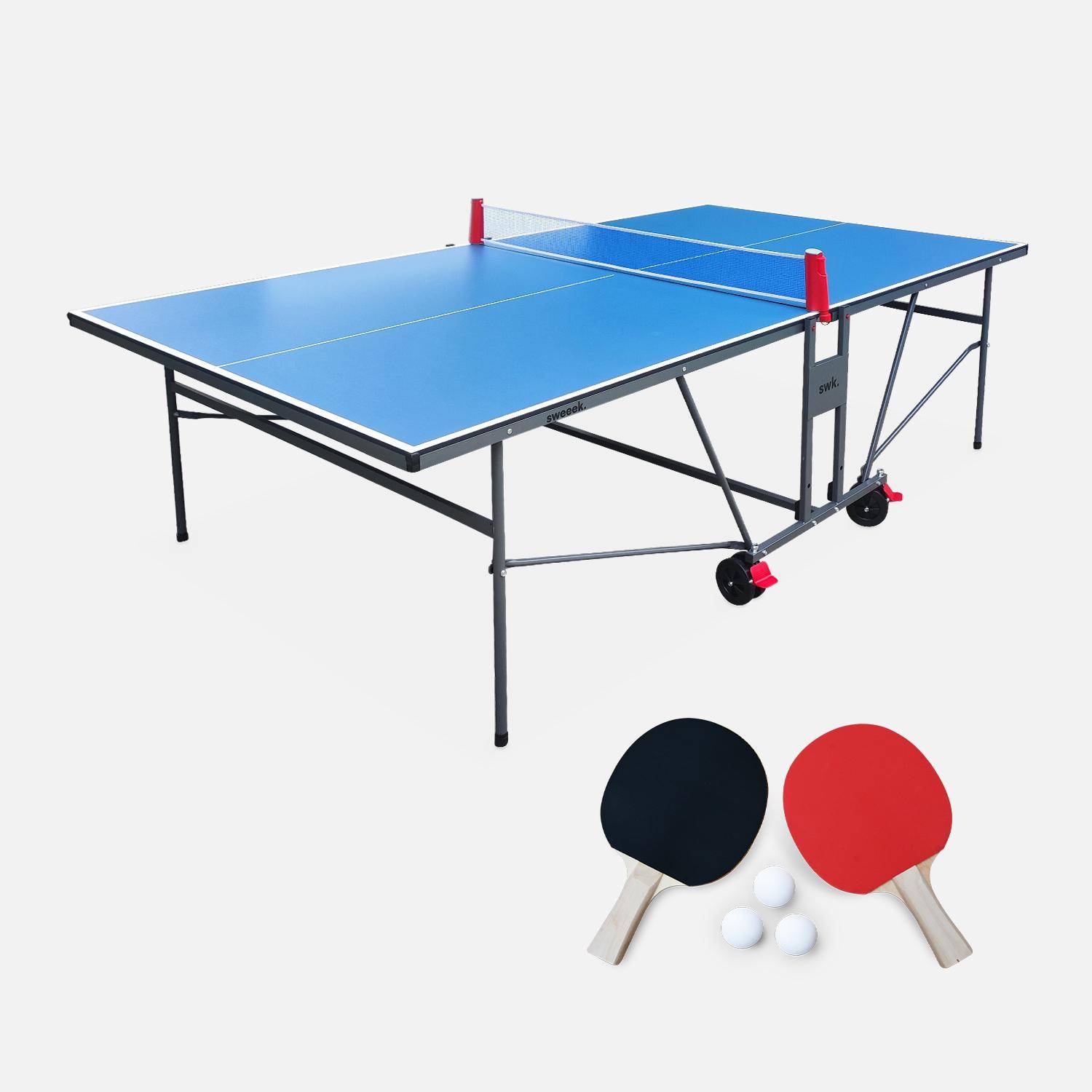 Indoor ping pong table with 2 paddles and 3 balls, Indoor ping pong table, Blue, 274x152.5x76 cm Photo1