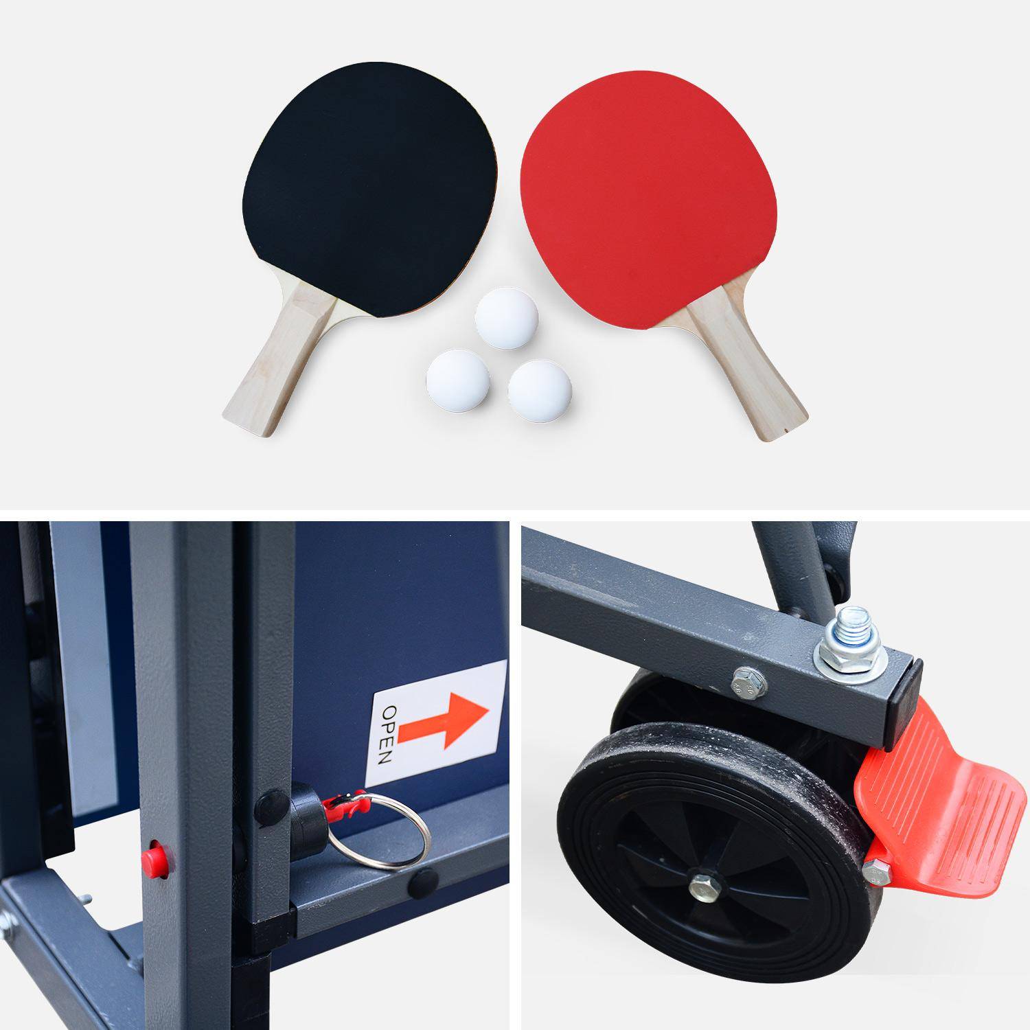 INDOOR Tischtennis Ping Pong - Klapptisch mit 2 Schlägern und 3 Bällen, für den Innenbereich, Tischtennissport Photo5