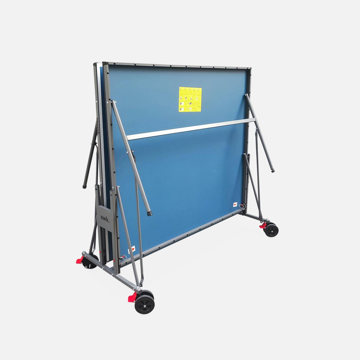 Niebieski stół do ping ponga INDOOR – składany stół z 2 rakietkami i 3 piłeczkami, do użytku w domu, sport tenis stołowy dł. 274 x szer. 152,5 x wys. 76 cm Photo3