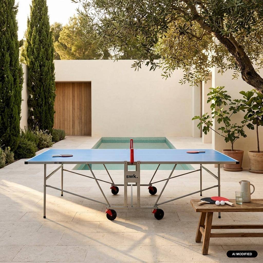 Premium blauwe pingpongtafel voor buiten met 2 rackets en 3 ballen 274,7 x 182 x 91,2 (inclusief net) Photo1