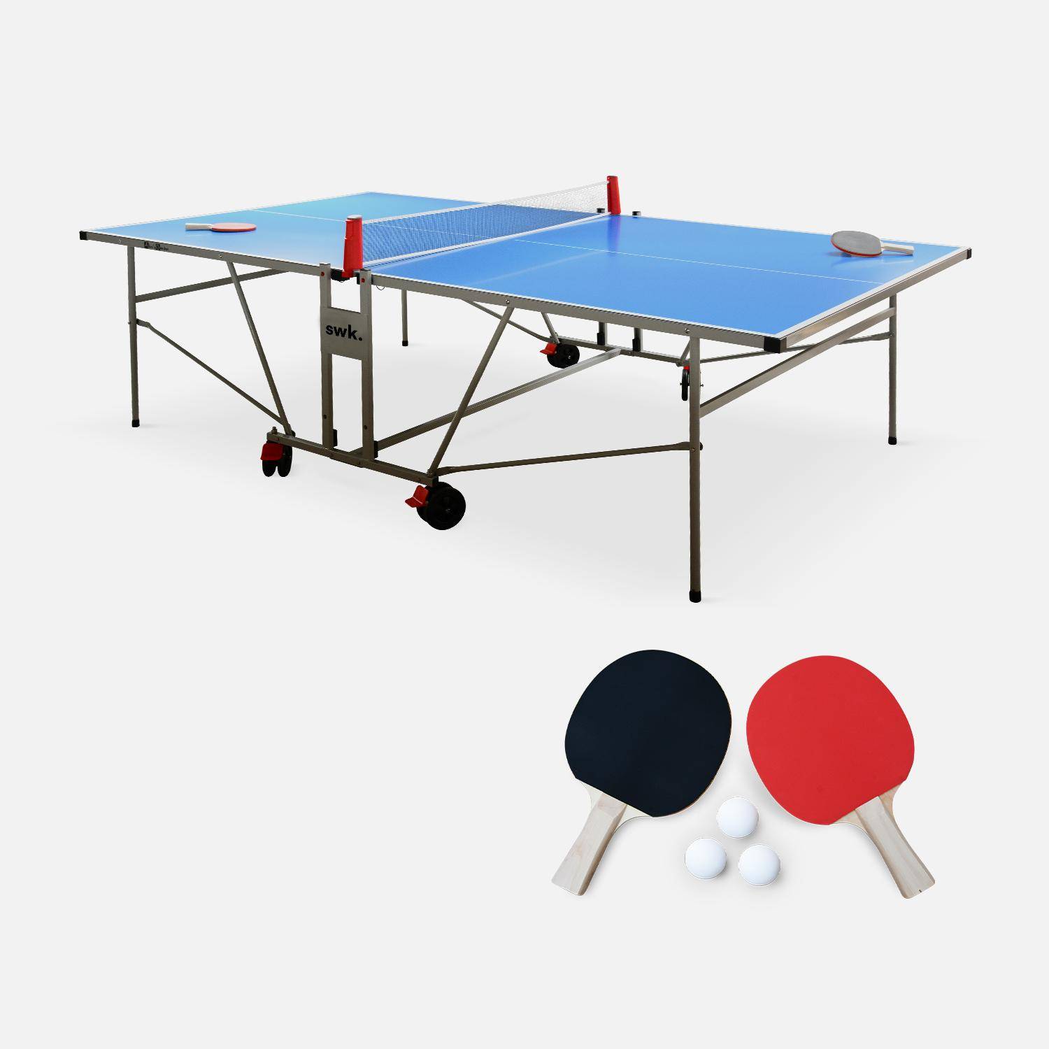 Mesa de ping pong exterior premium com 2 raquetes e 3 bolas, 274cm, Mesa de ping pong exterior, Azul, 274.7x182x91.2 cm Photo1