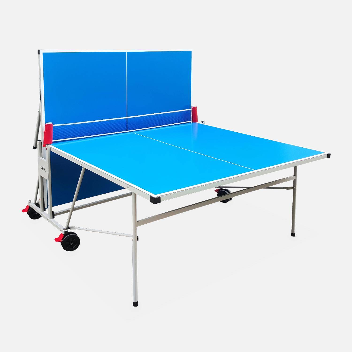 Table de ping pong OUTDOOR bleue, avec 2 raquettes et 3 balles, pour utilisation extérieure, sport tennis de table Photo2