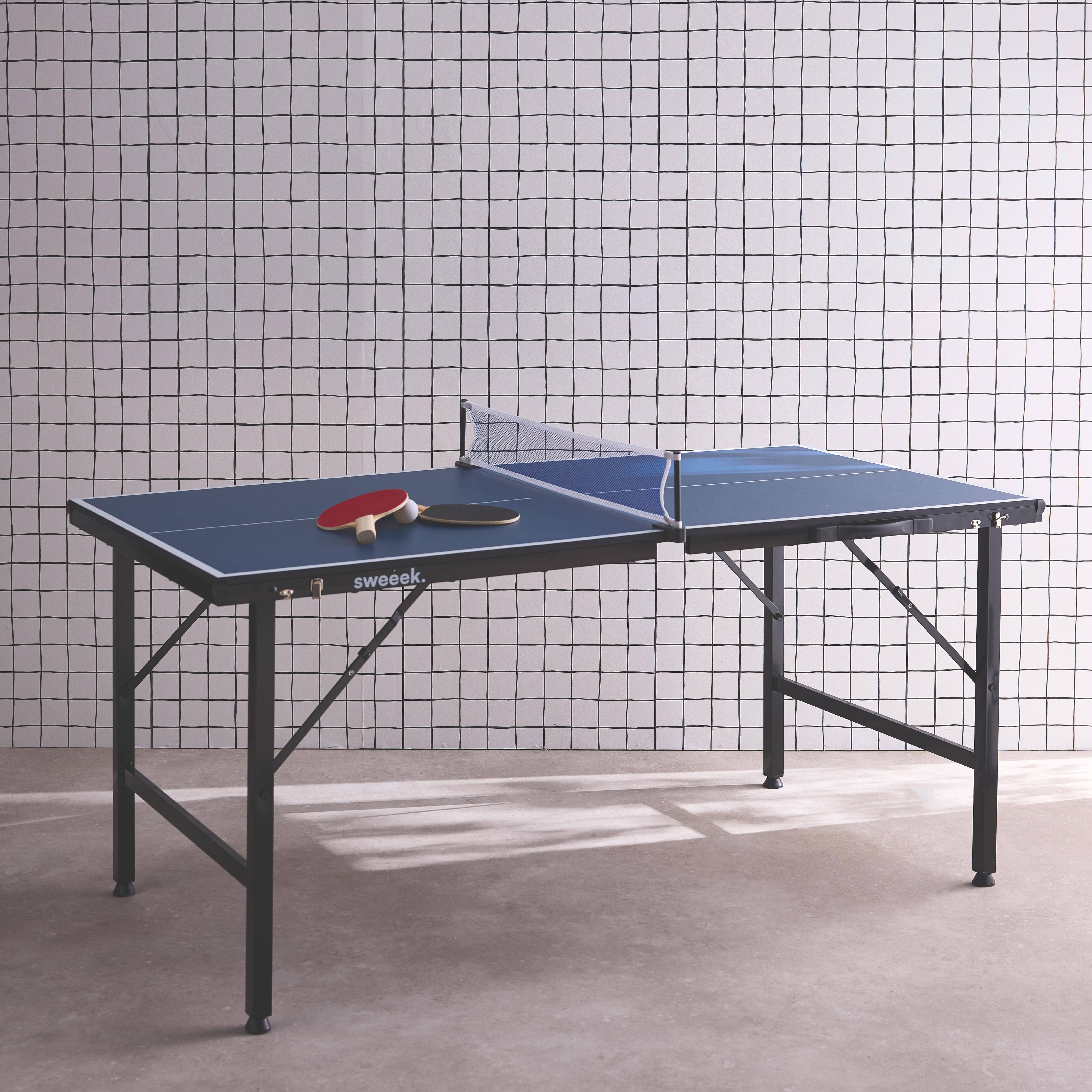Vouwbare mini tafeltennis, indoor, blauw, met 2 rackets en 3 ballen Photo1