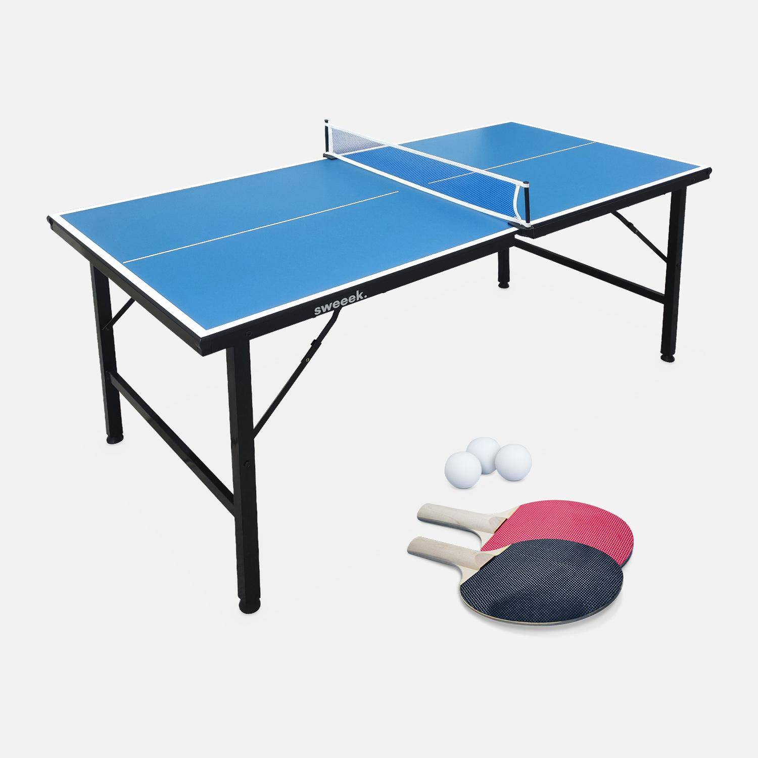 Vouwbare mini tafeltennis, indoor, blauw, met 2 rackets en 3 ballen Photo5