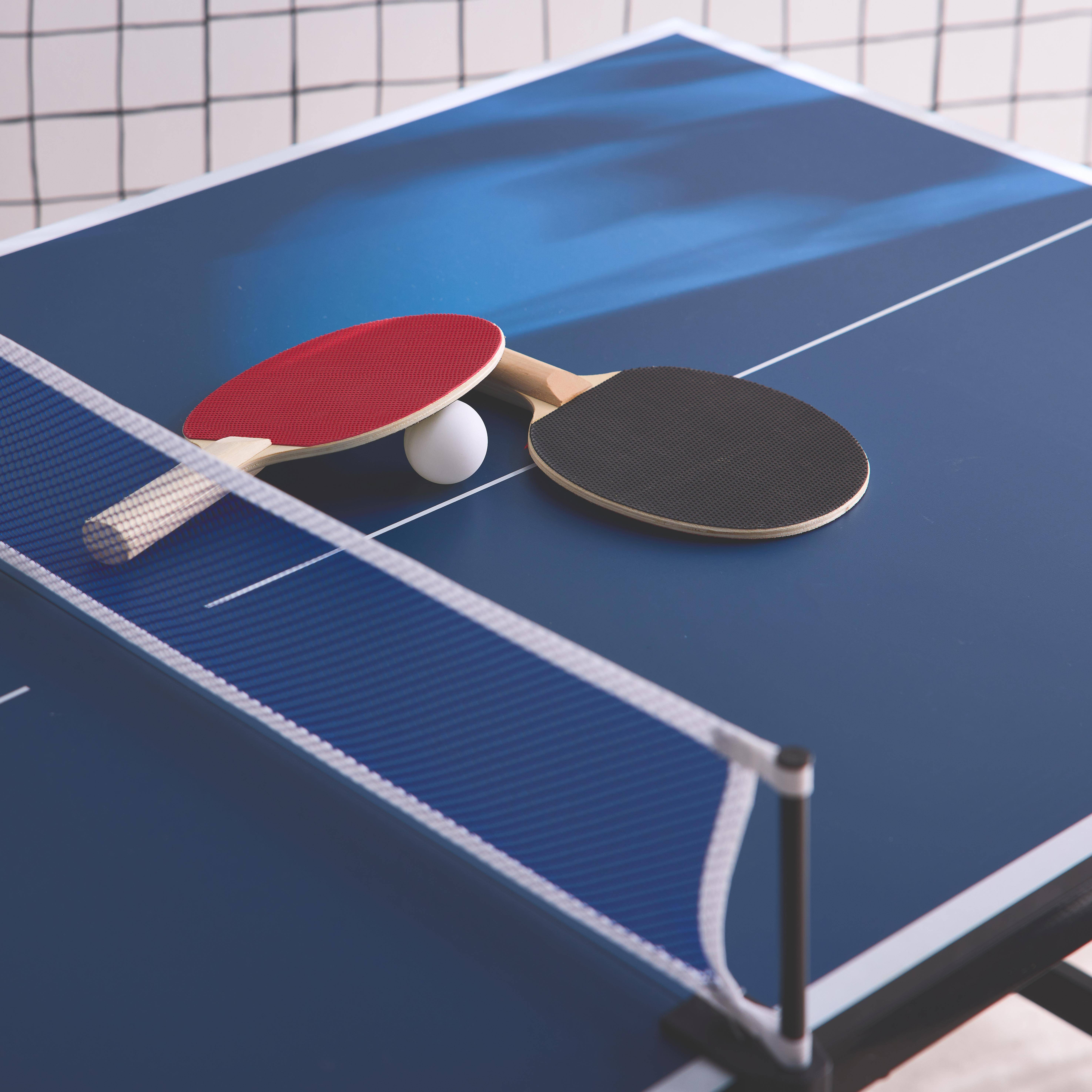 Vouwbare mini tafeltennis, indoor, blauw, met 2 rackets en 3 ballen Photo2