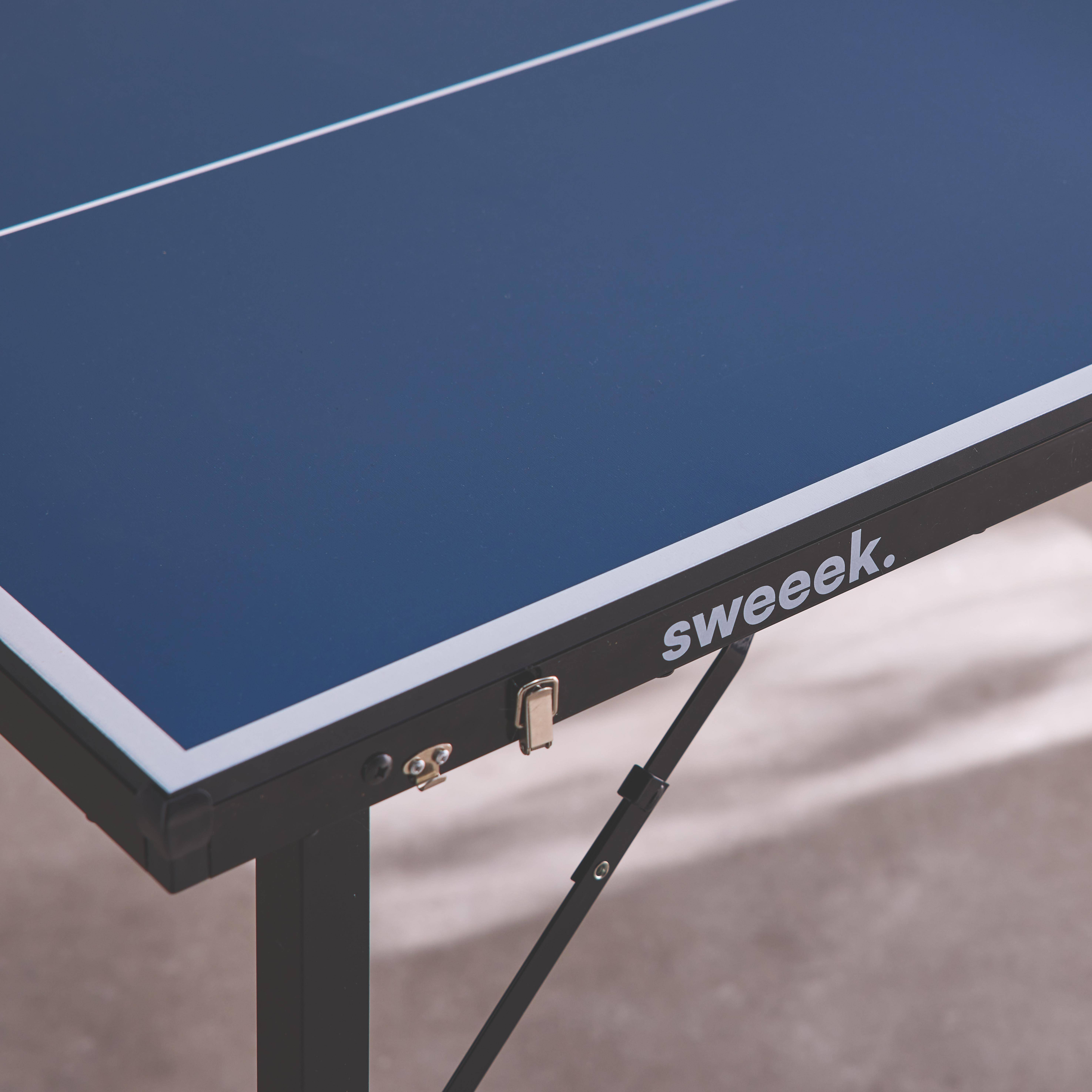 Vouwbare mini tafeltennis, indoor, blauw, met 2 rackets en 3 ballen,sweeek,Photo3