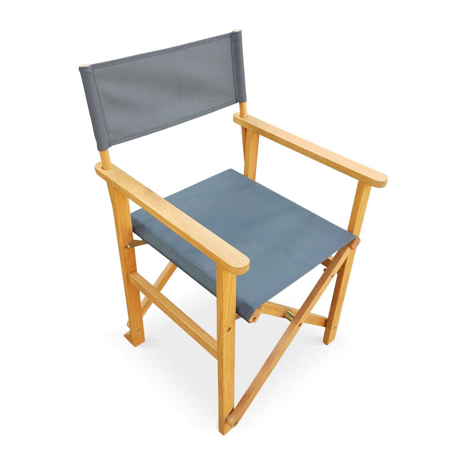 Lot de 2 fauteuils réalisateur, pliables, avec accoudoirs, BANDERAS, en eucalyptus FSC et textilène gris anthracite Photo2