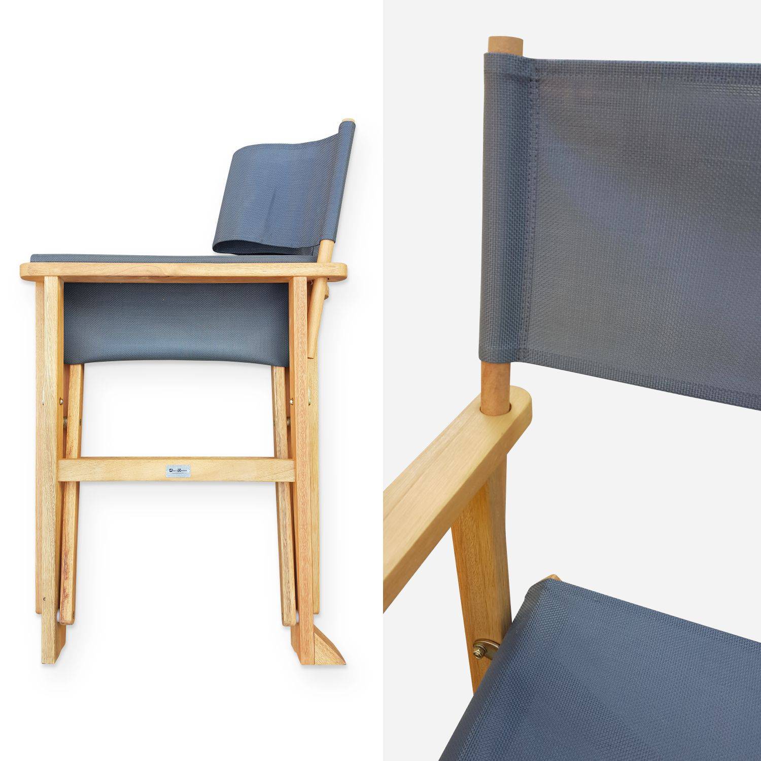 Lot de 2 fauteuils réalisateur, pliables, avec accoudoirs, BANDERAS, en eucalyptus FSC et textilène gris anthracite Photo4