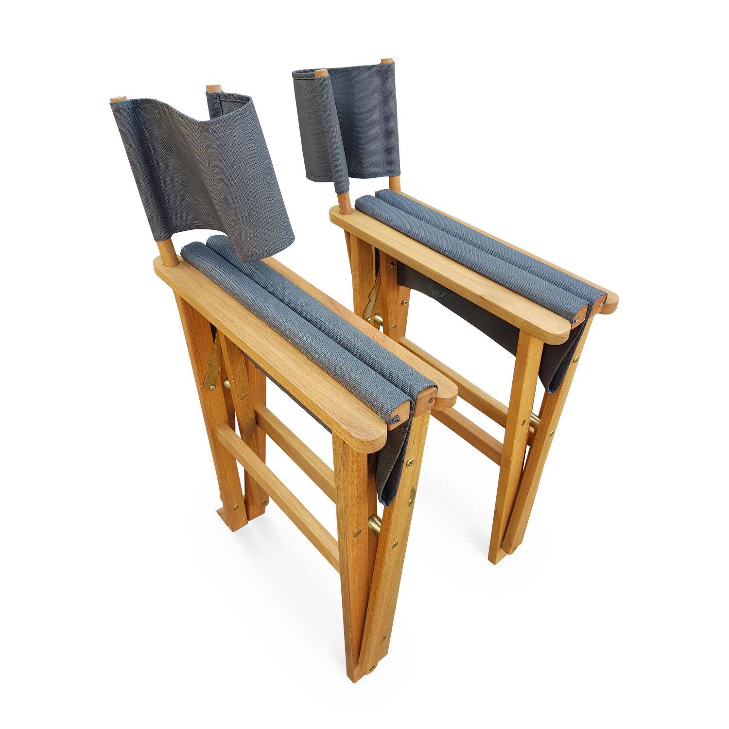 Lot de 2 fauteuils réalisateur, pliables, avec accoudoirs, BANDERAS, en eucalyptus FSC et textilène gris anthracite Photo3