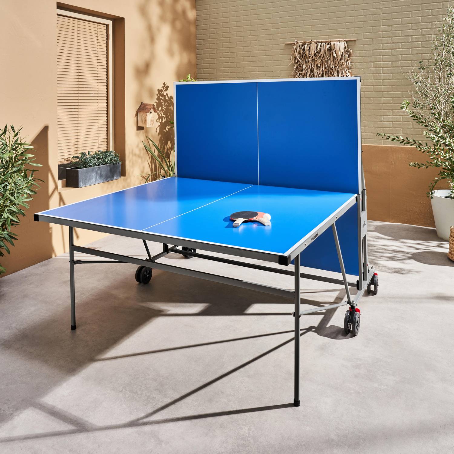 Table de ping pong INDOOR bleue - table pliable avec 4 raquettes et 6 balles, pour utilisation intérieure, sport tennis de table Photo2