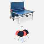 Table de ping pong INDOOR bleue - table pliable avec 4 raquettes et 6 balles, pour utilisation intérieure, sport tennis de table Photo4