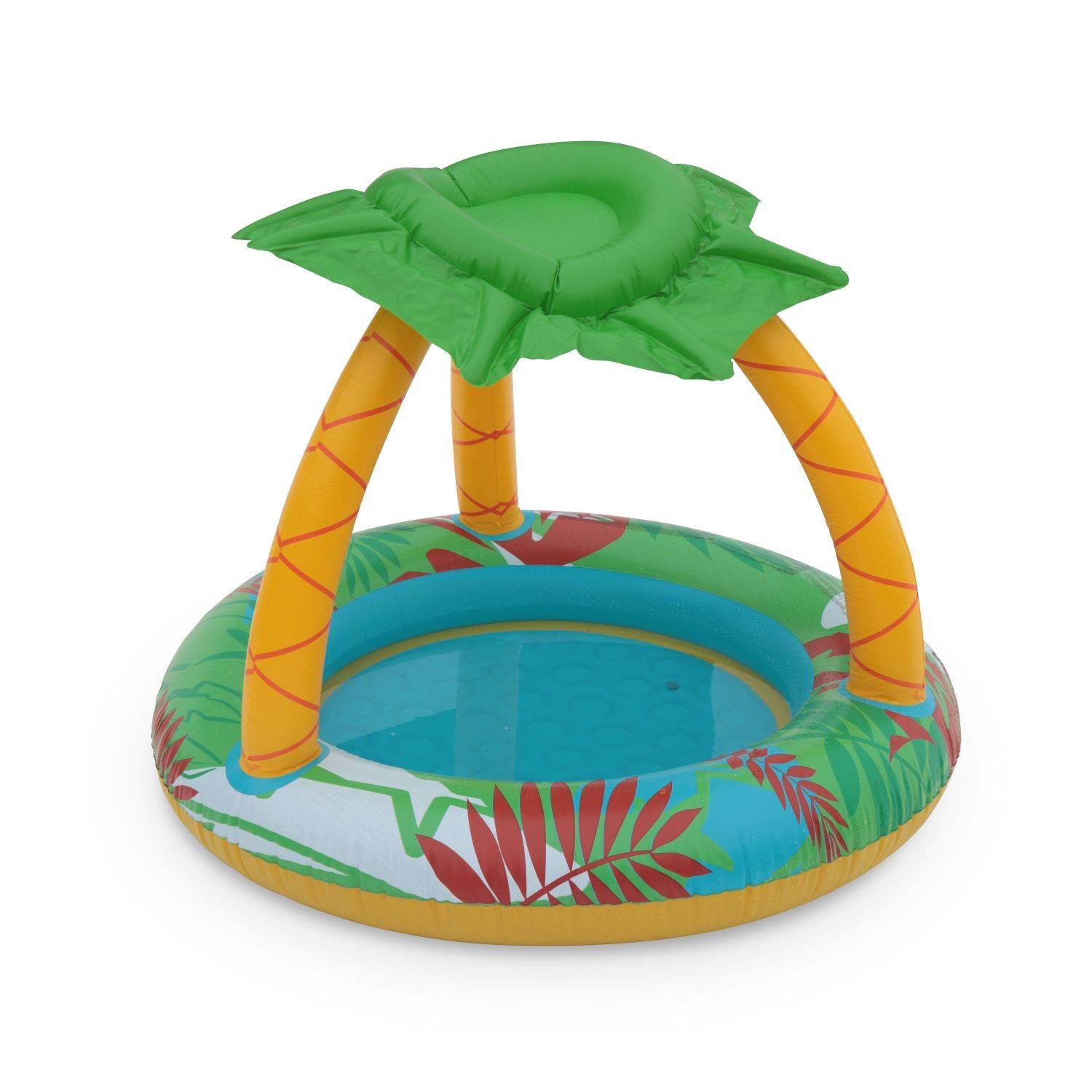 Pierenbad opblaasbaar JUNGLE, babybad met zonnescherm en speelgoed, 100 x 80 cm,sweeek,Photo2