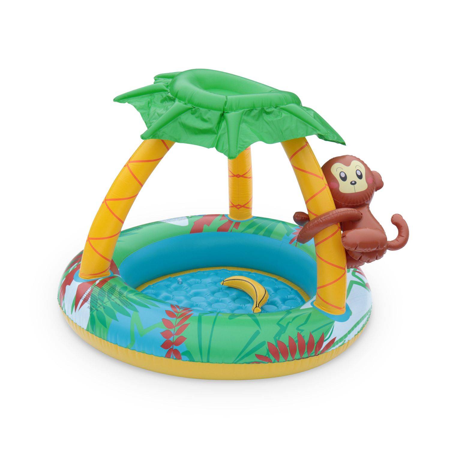 Pierenbad opblaasbaar JUNGLE, babybad met zonnescherm en speelgoed, 100 x 80 cm,sweeek,Photo1