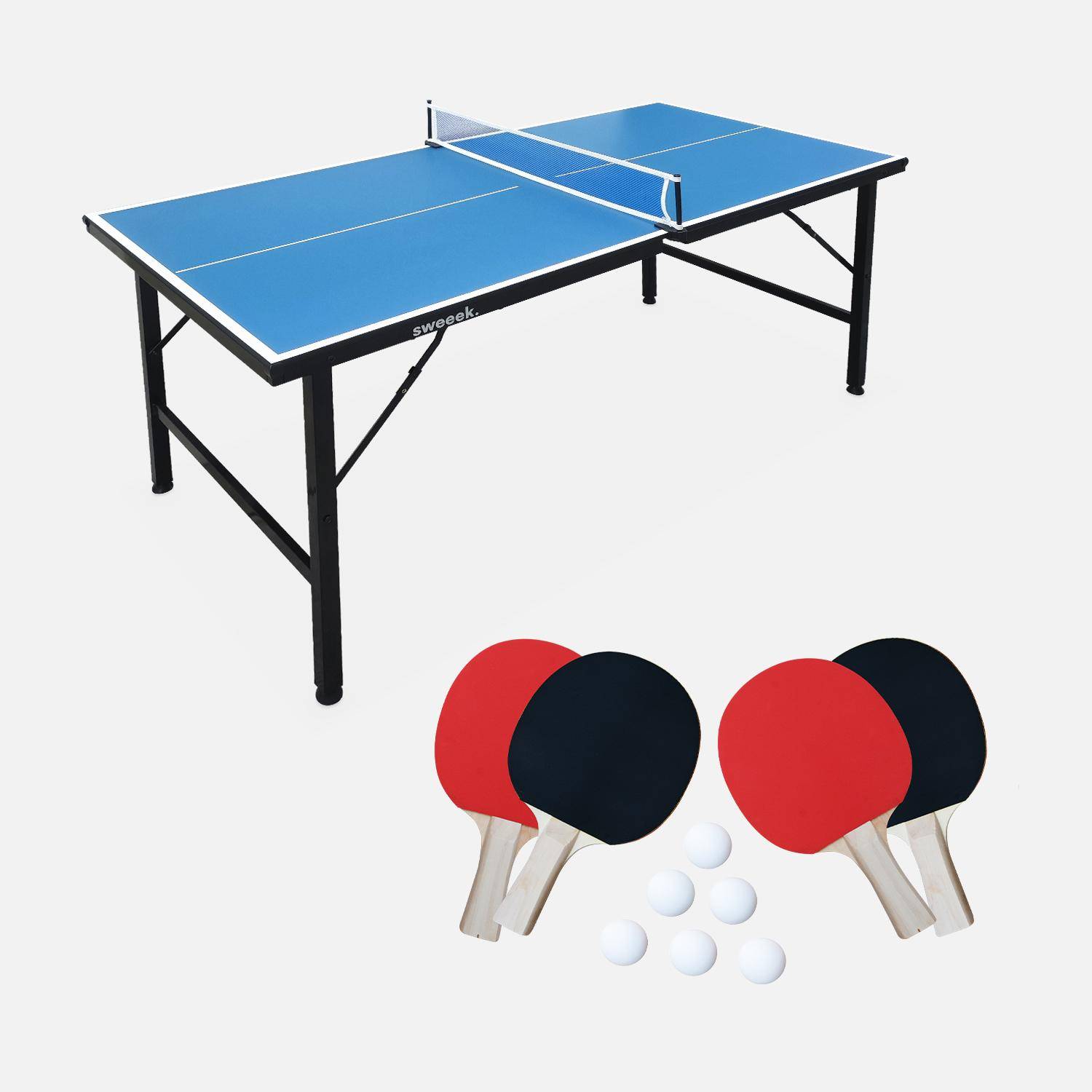 Vouwbare mini tafeltennis INDOOR blauw, met 4 rackets en 6 ballen Photo1