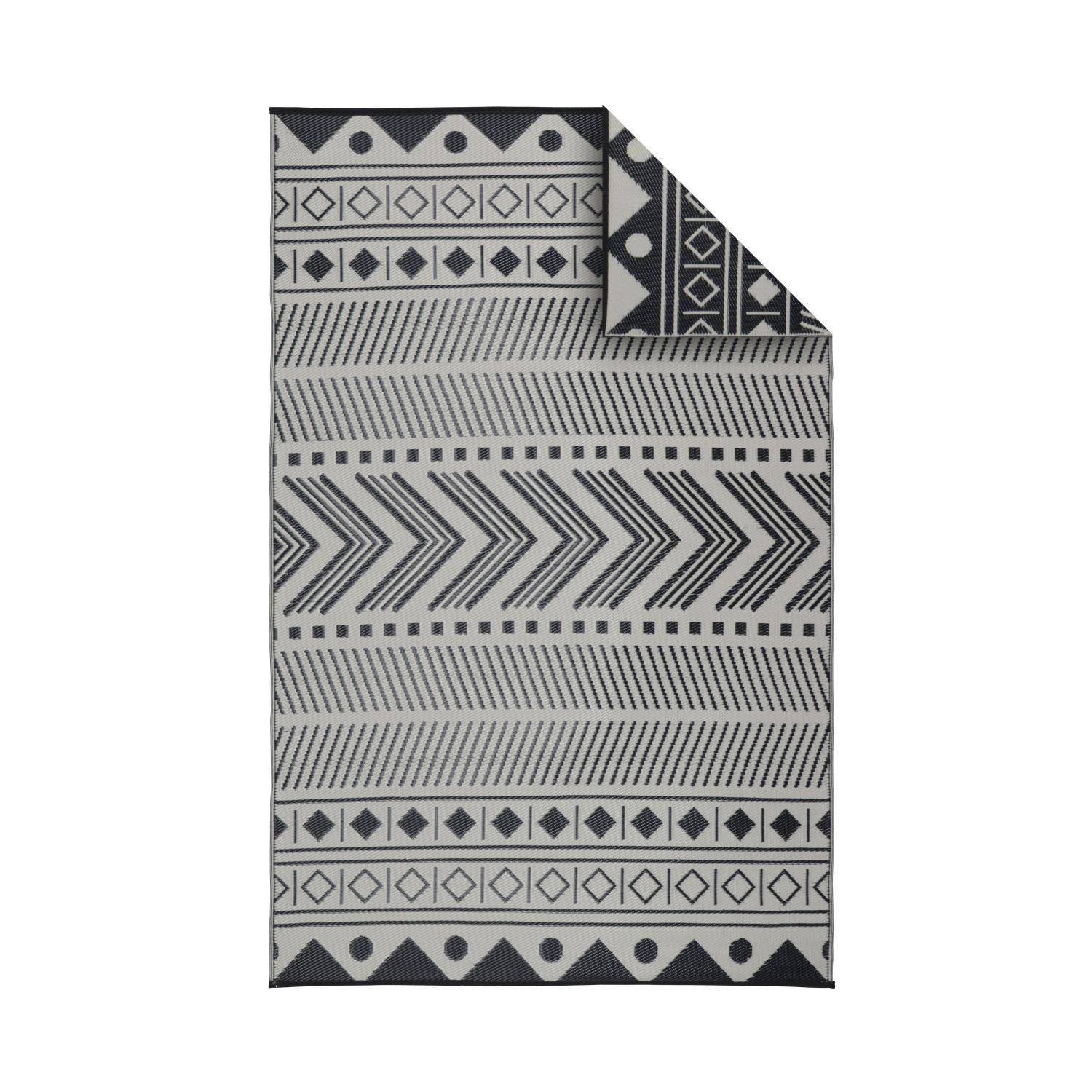 Outdoor rug - 180x270cm - Jacquard, reversible, rectangular, indoor/outdoor use - Bamako - Black-beige,sweeek,Photo1