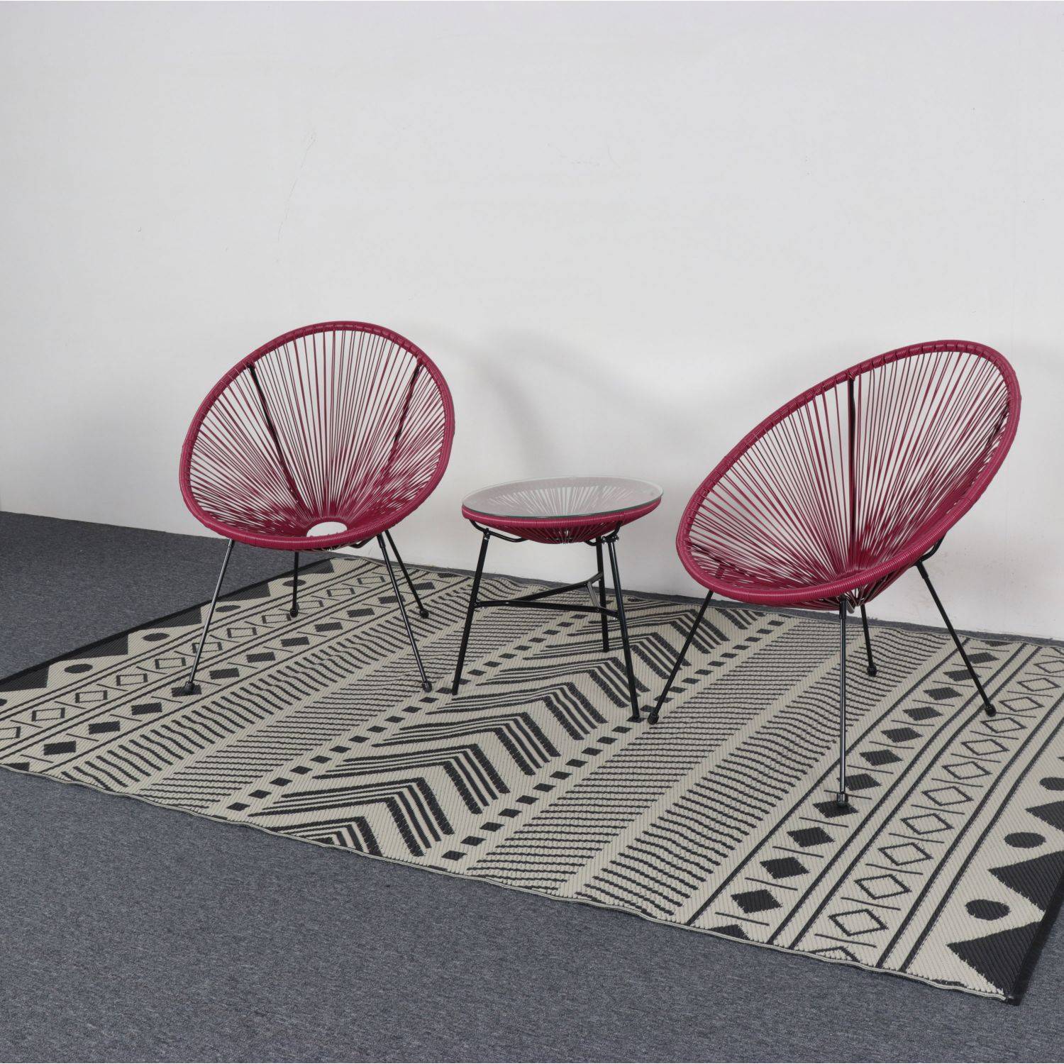 Outdoor rug - 180x270cm - Jacquard, reversible, rectangular, indoor/outdoor use - Bamako - Black-beige Photo4