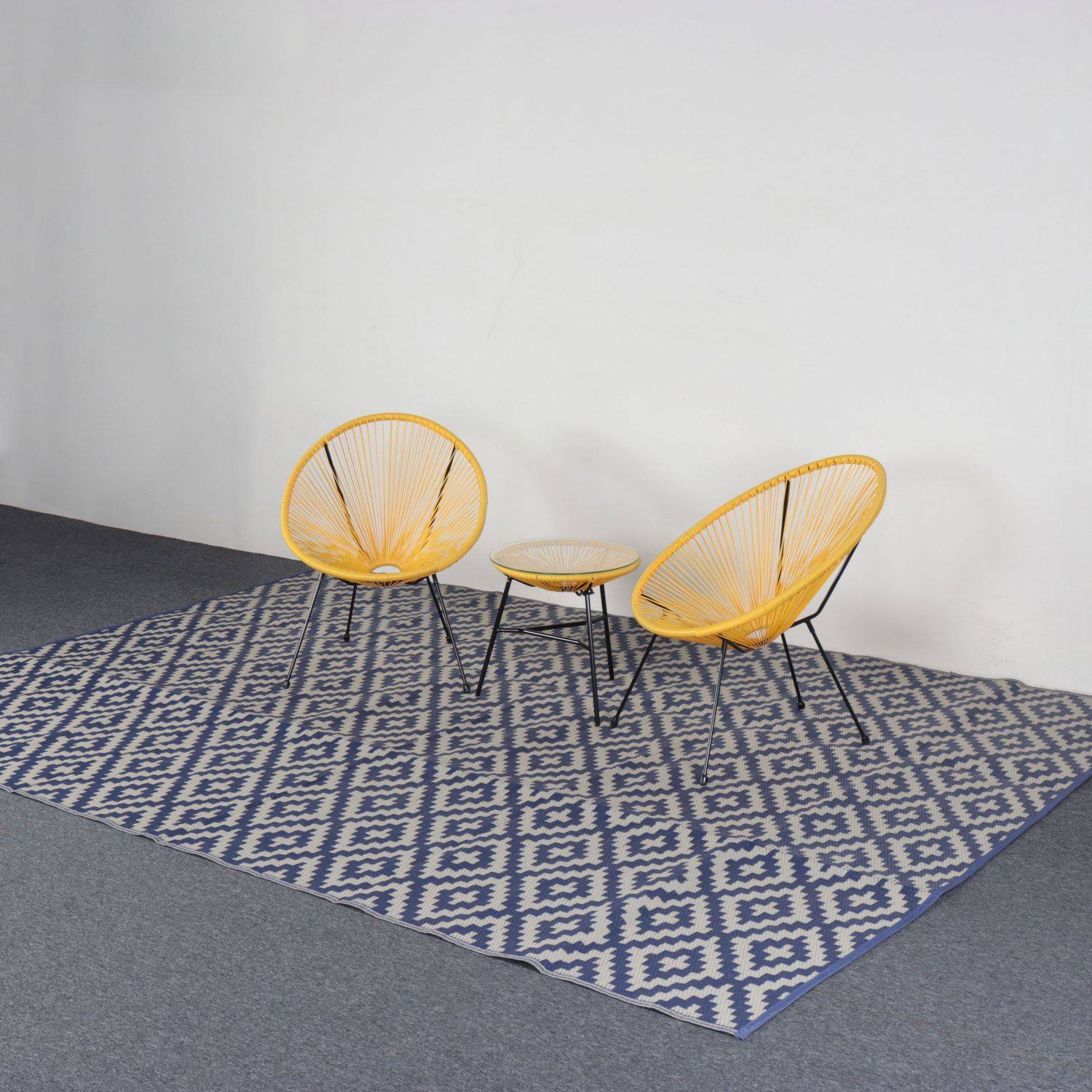 Tapis d’extérieur 270x360cm STOCKHOLM - Rectangulaire, motif losanges bleu / beige, jacquard, réversible, indoor / outdoor,,sweeek,Photo4